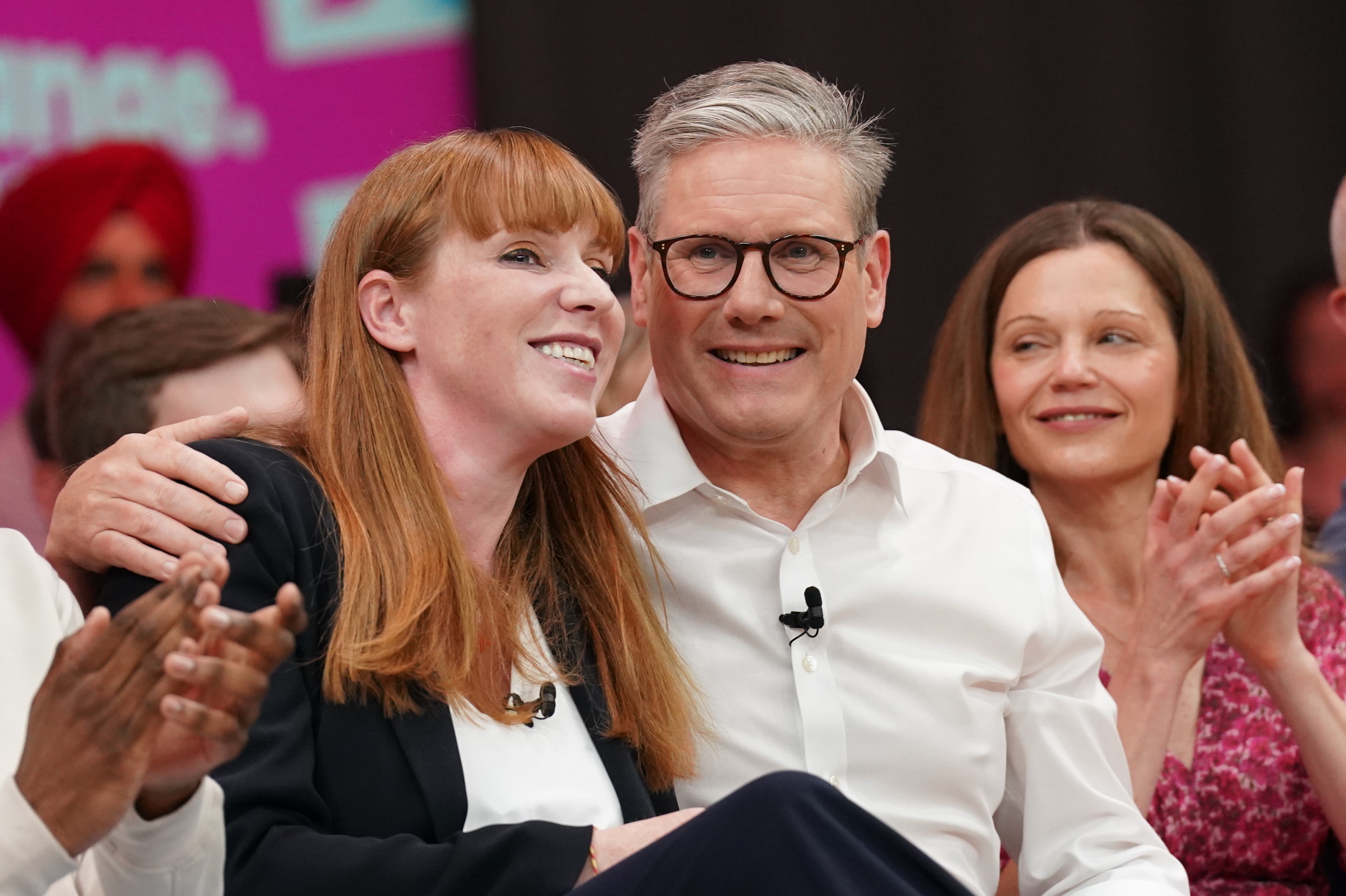 Deputy Labour leader Angela Rayner (left) with Labour leader Sir Keir Starmer and his wife Victoria (Stefan Rousseau/PA)