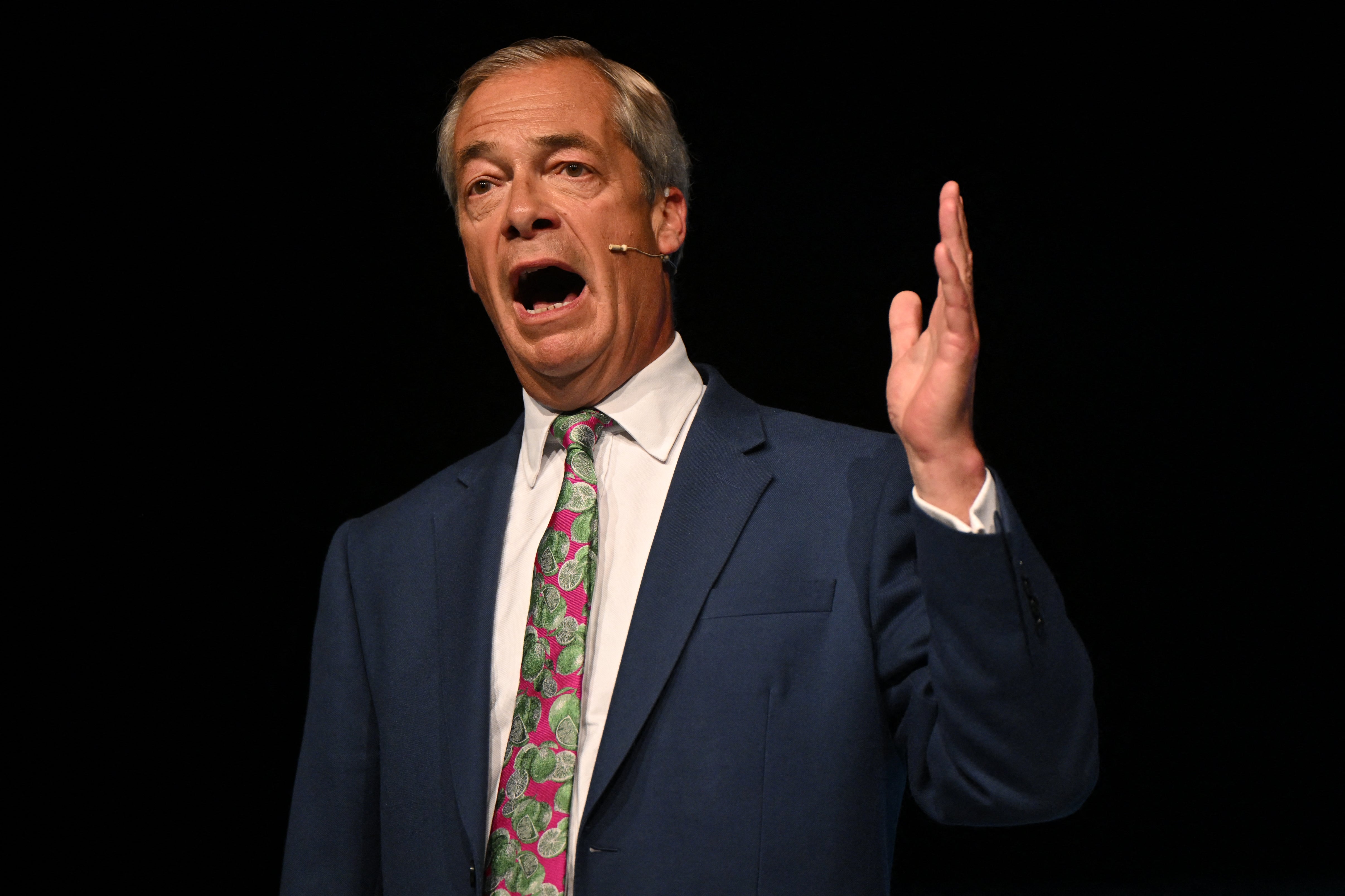 Reform UK leader Nigel Farage speaking at his party’s rally in Birmingham on Sunday