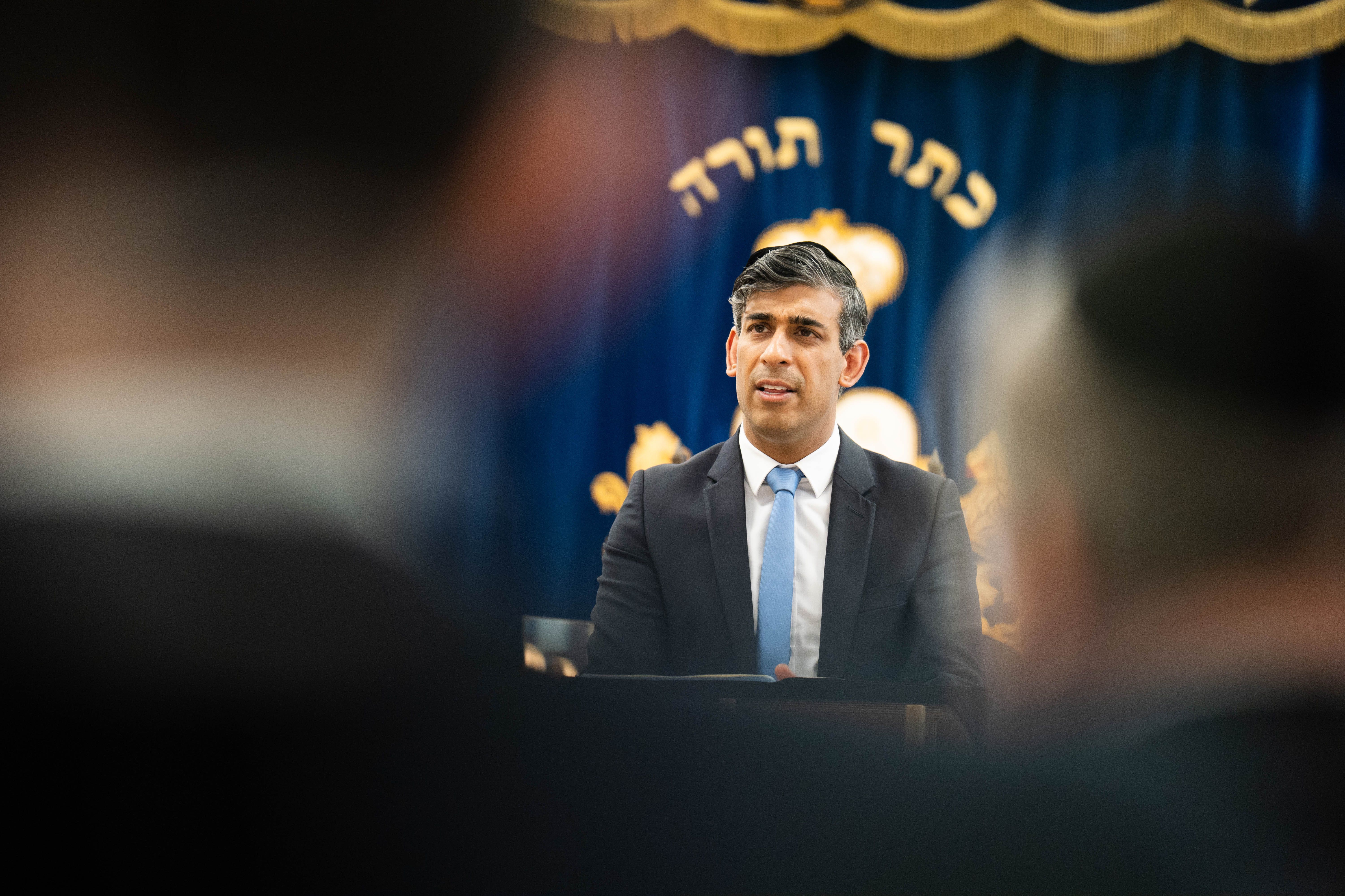 Prime Minister Rishi Sunak at Machzike Hadath Synagogue in Golders Green, London (James Manning/PA)