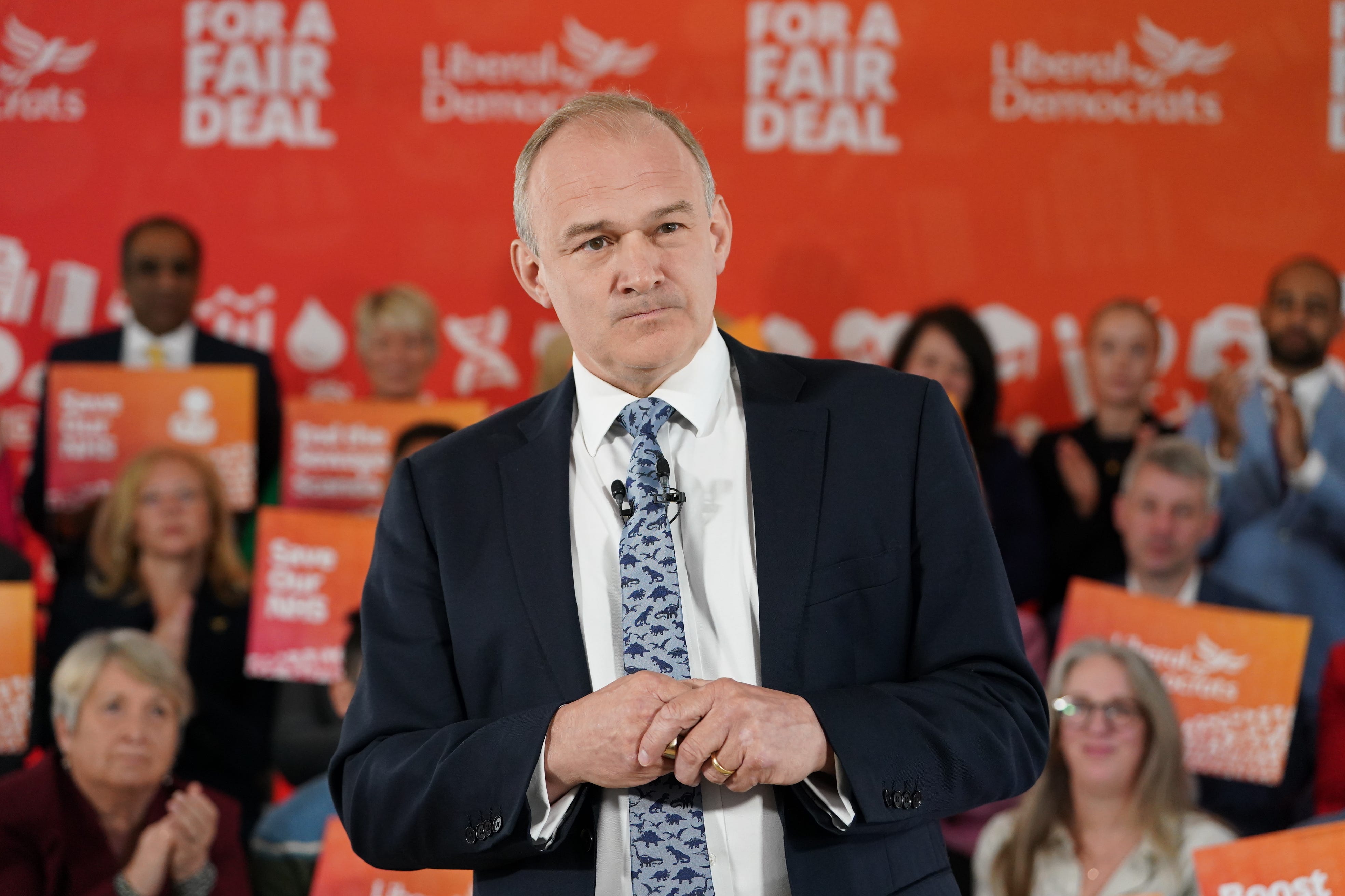 Liberal Democrats leader Sir Ed Davey during the party’s General Election manifesto launch at Lumiere London (Lucy North/PA)