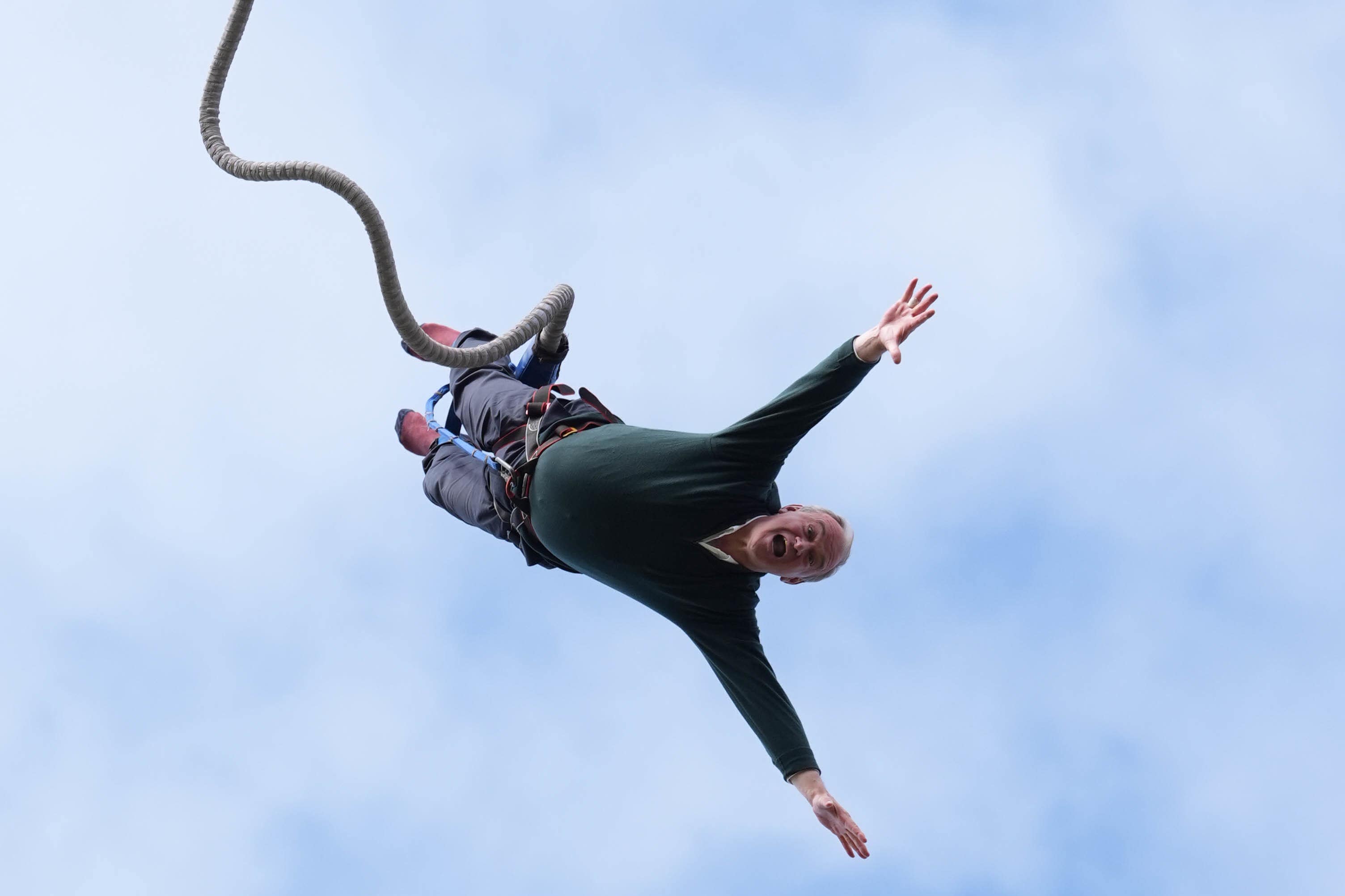 Free falling Davey on his first bungee jump