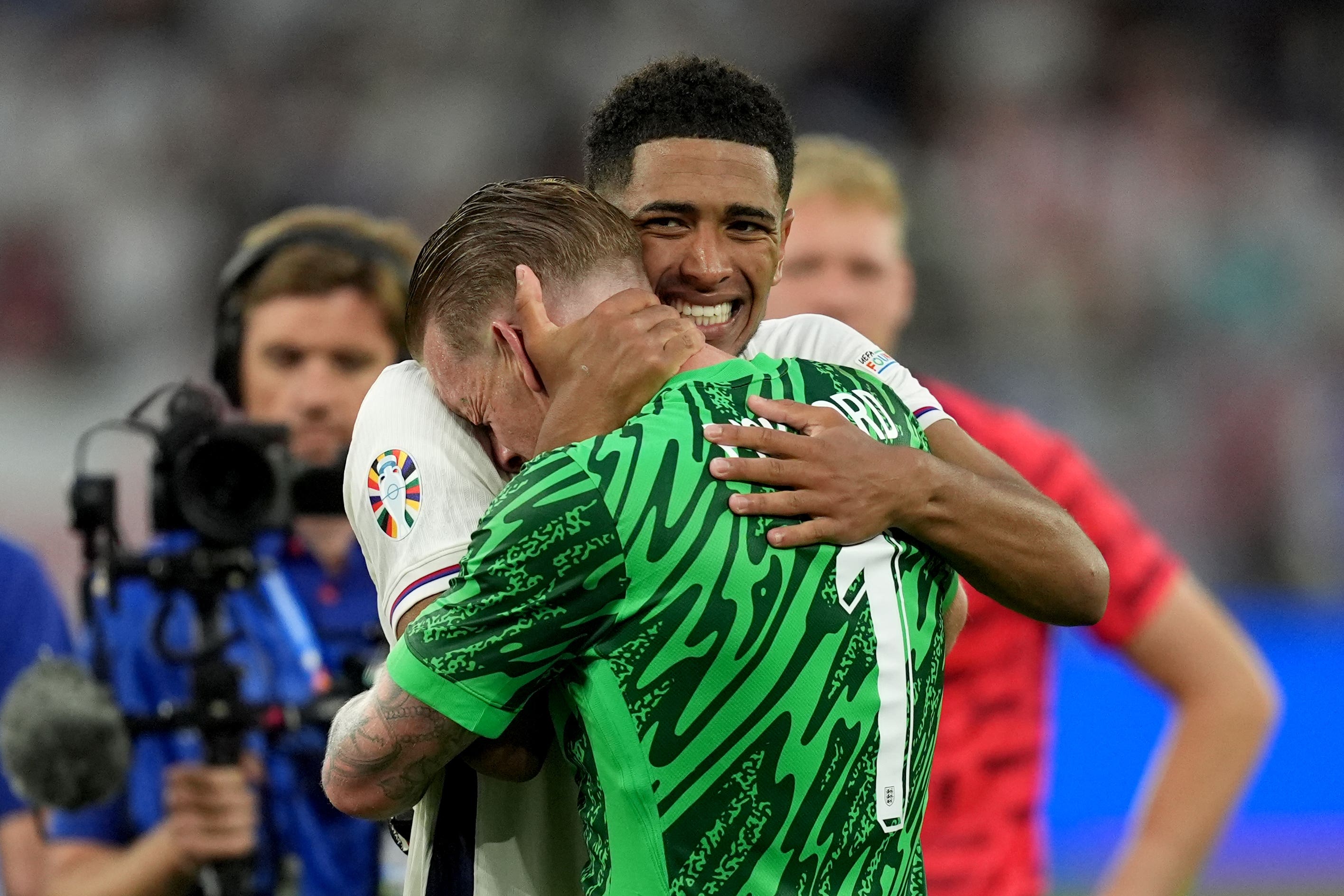 Jude Bellingham, left, has been praised by Jordan Pickford (Martin Rickett/PA)