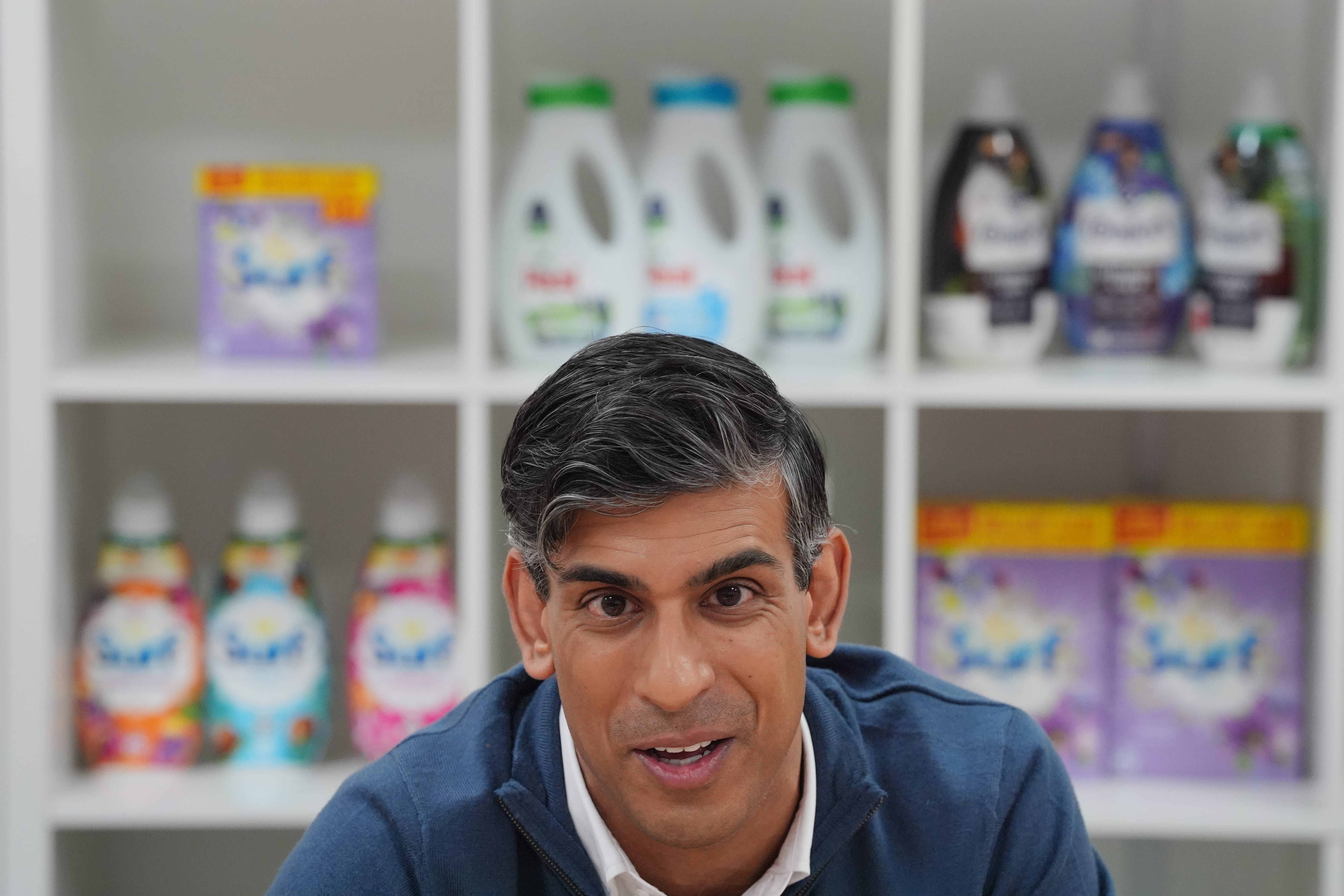 Prime Minister Rishi Sunak speaking to the media on a campaign visit to DCS Group in Banbury, Oxfordshire (Jonathan Brady/PA)