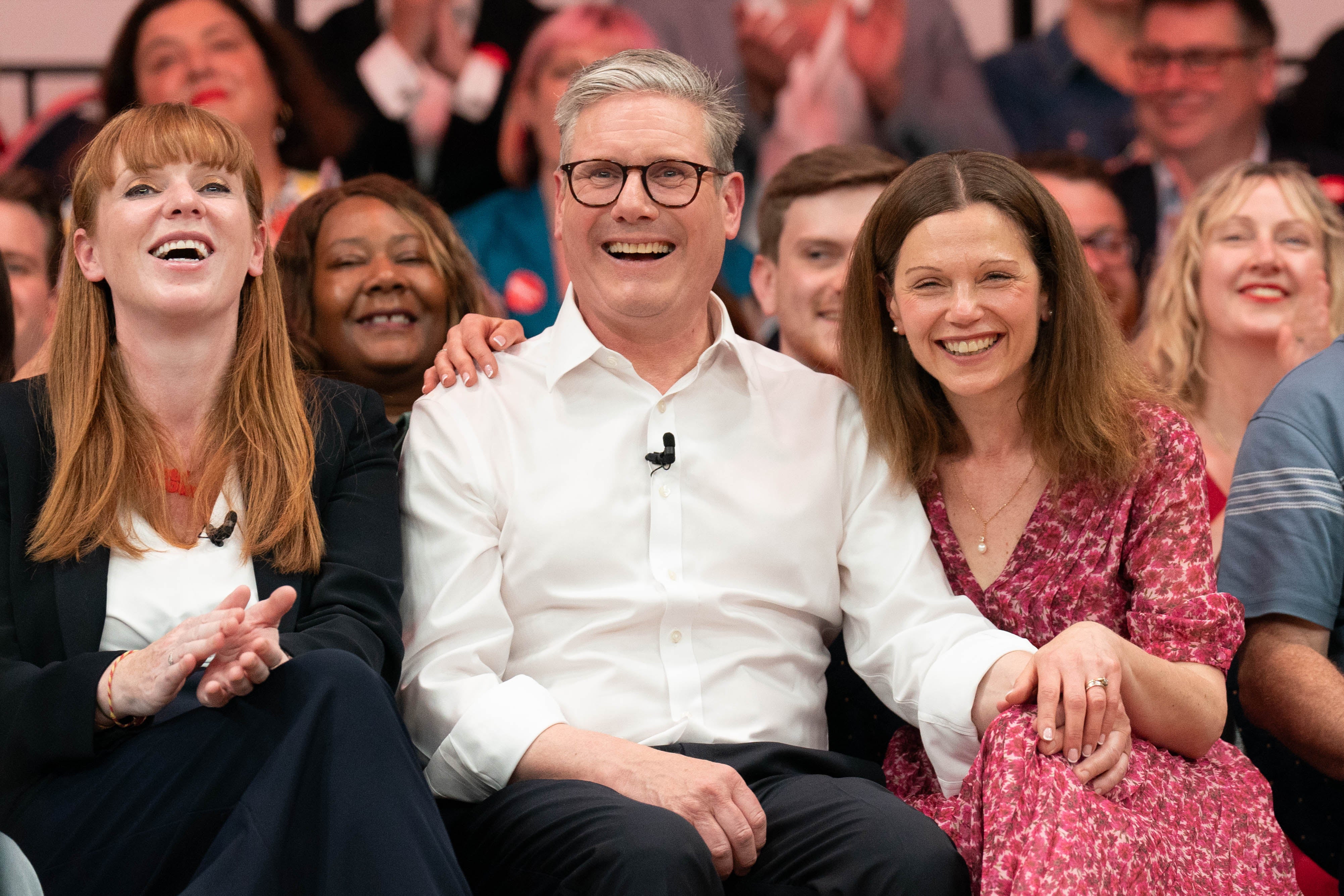 Starmer with his wife Victoria during a Labour Party campaign rally at the Royal Horticultural Halls in central London last Saturday