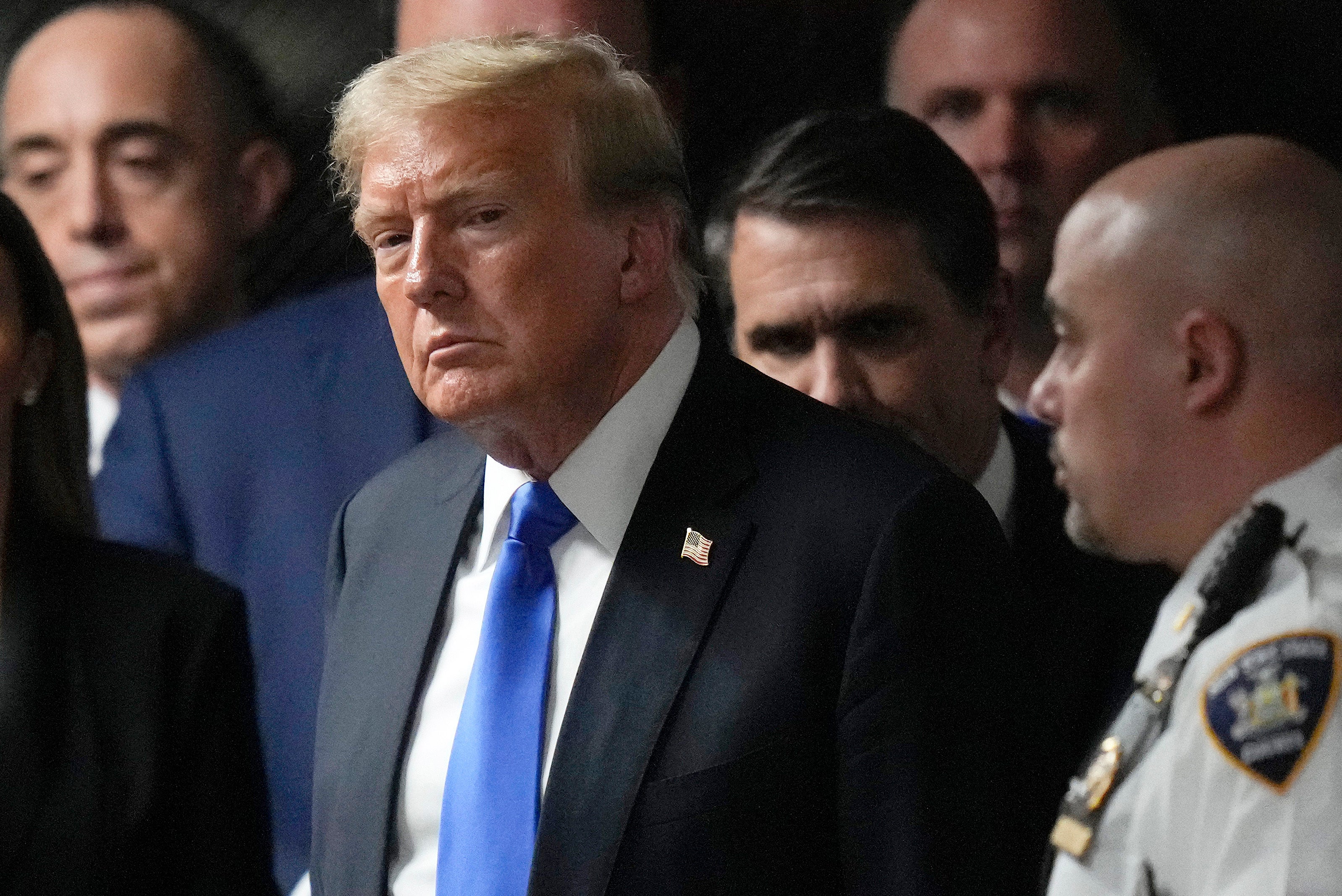 Donald Trump leaves a criminal courtroom in Manhattan on May 30 after he was found guilty of 34 counts of falsifying business records.