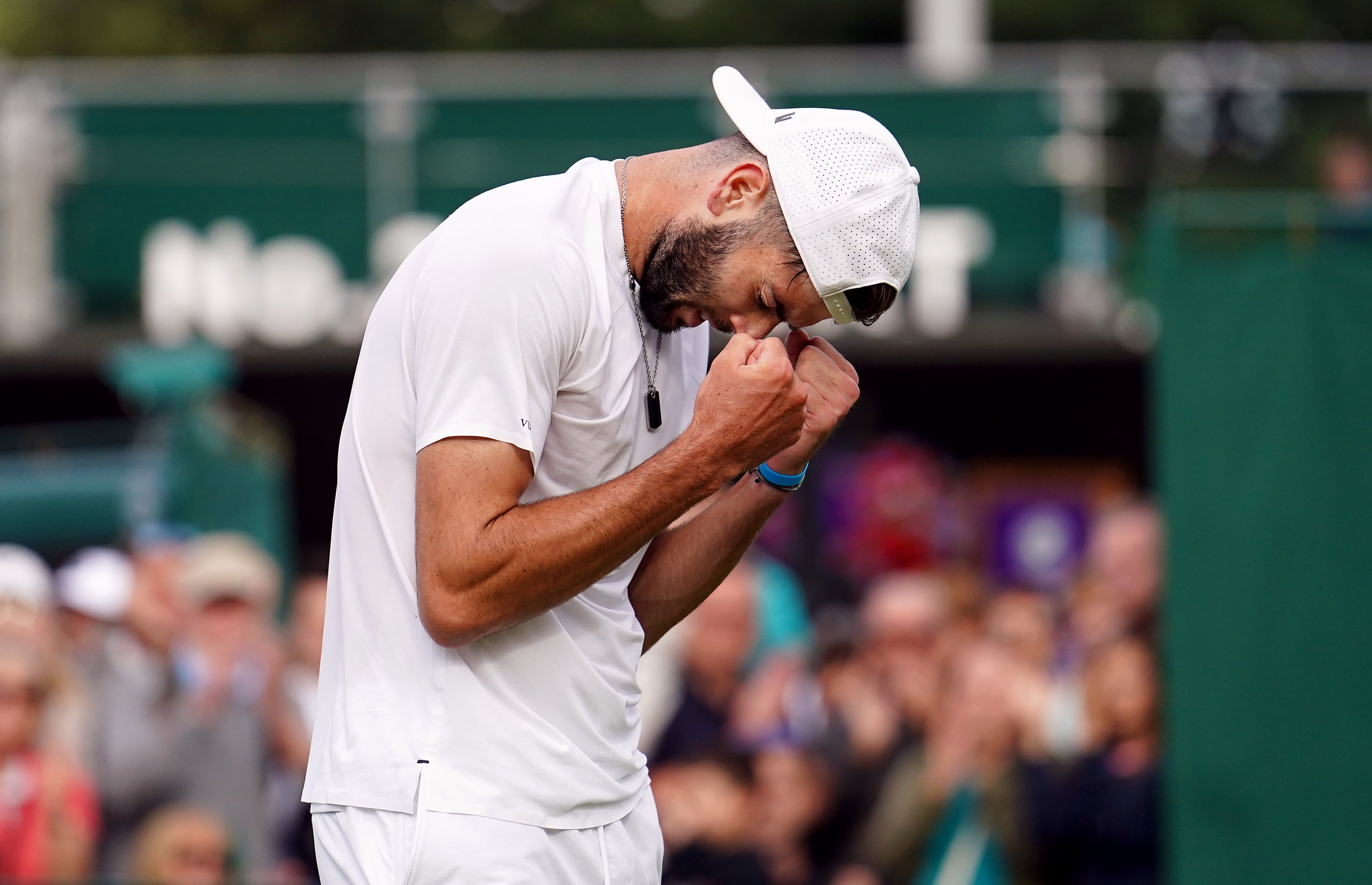 Jacob Fearnley celebrates his victory (Jordan Pettitt/PA)