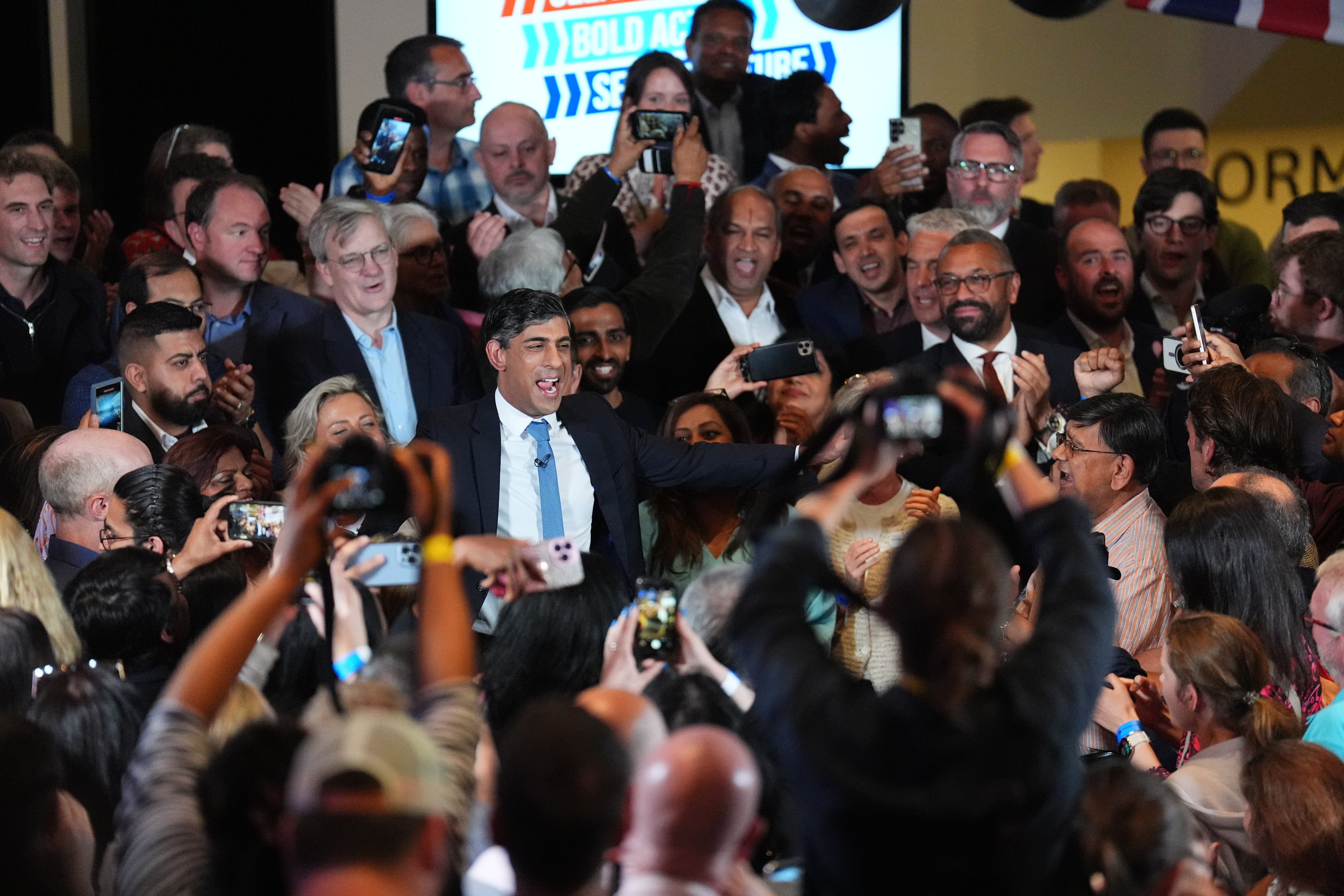 Rishi Sunak delivers a speech in central London while on the general election campaign trai