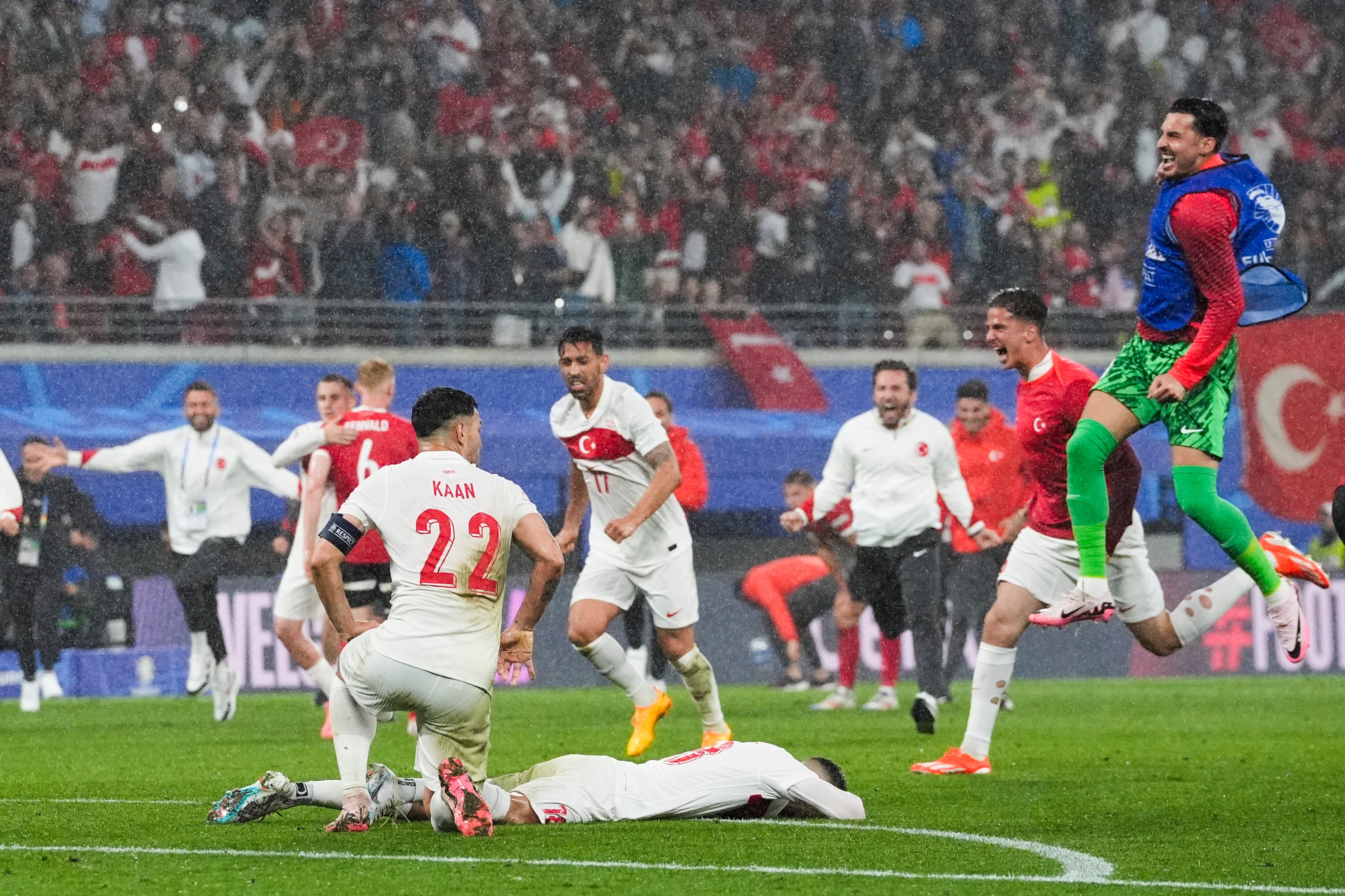 Turkey celebrate after the whistle blows on their win over Austria