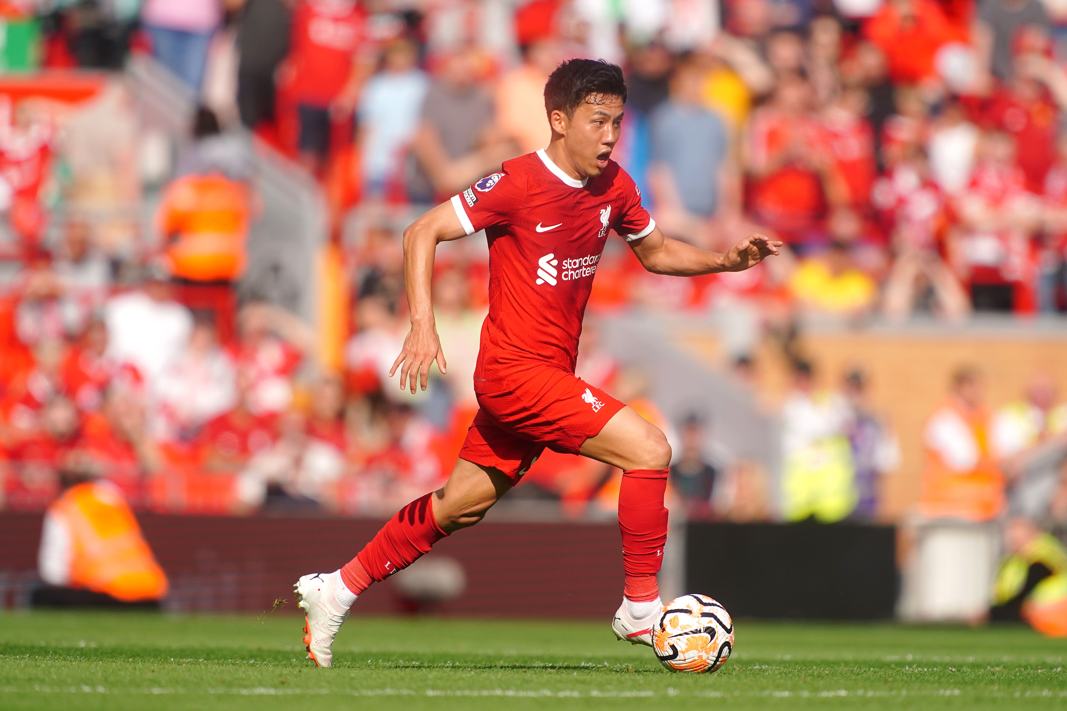 Liverpool midfielder Wataru Endo has been omitted from Japan’s Olympic squad (Peter Byrne/PA)