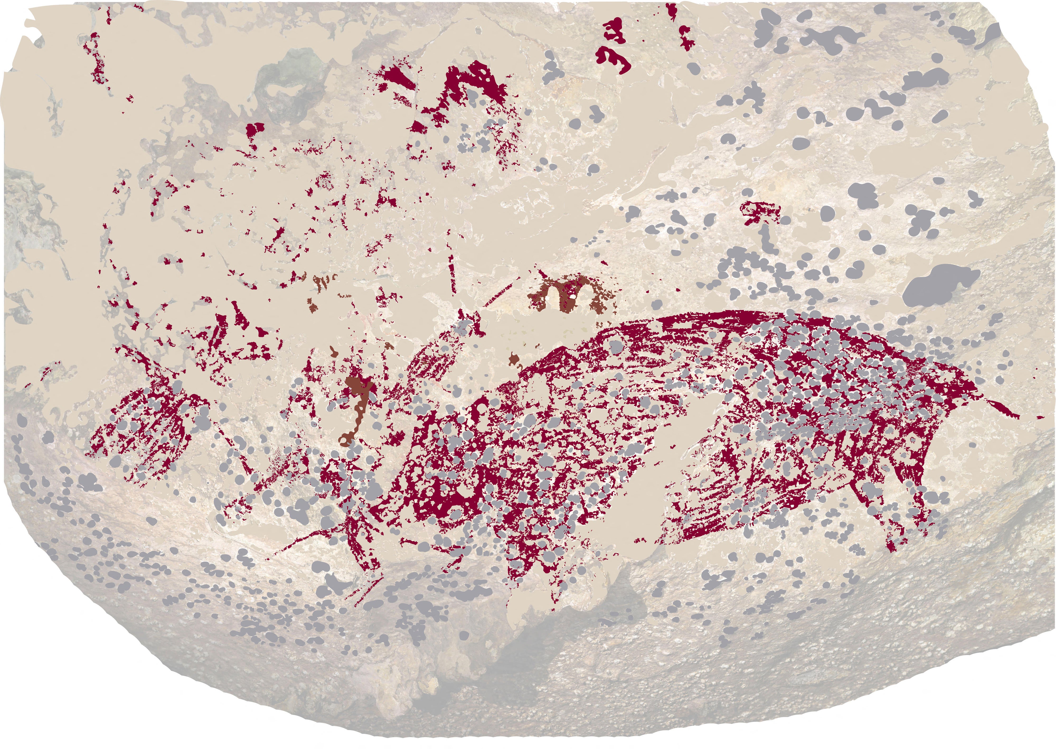 This handout image released by Griffith University on July 3, 2024, shows a 51,000-year-old artwork which was first spotted in a cave on Indonesia's Sulawesi island in 2017