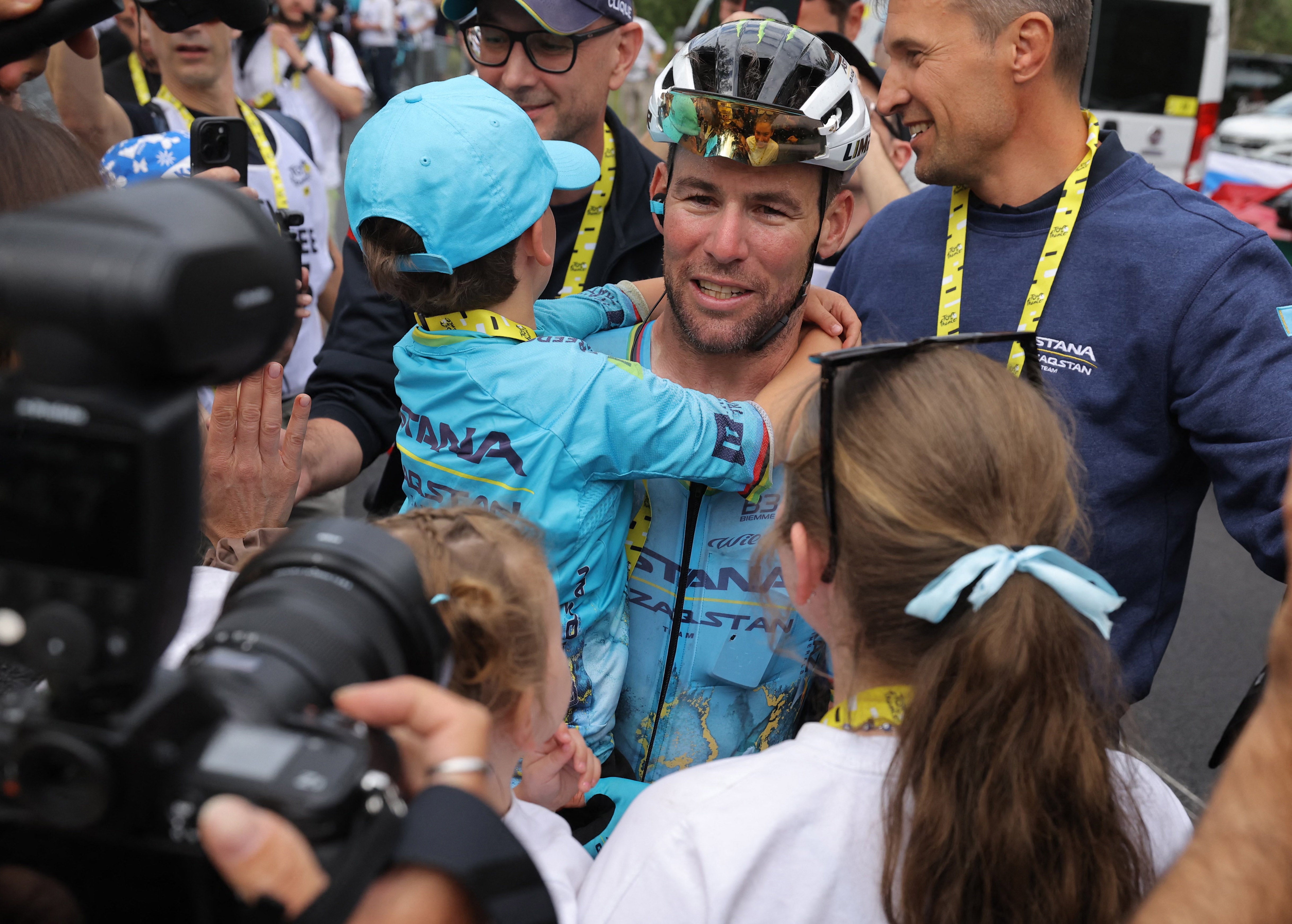 Cavendish was greeted by his young family