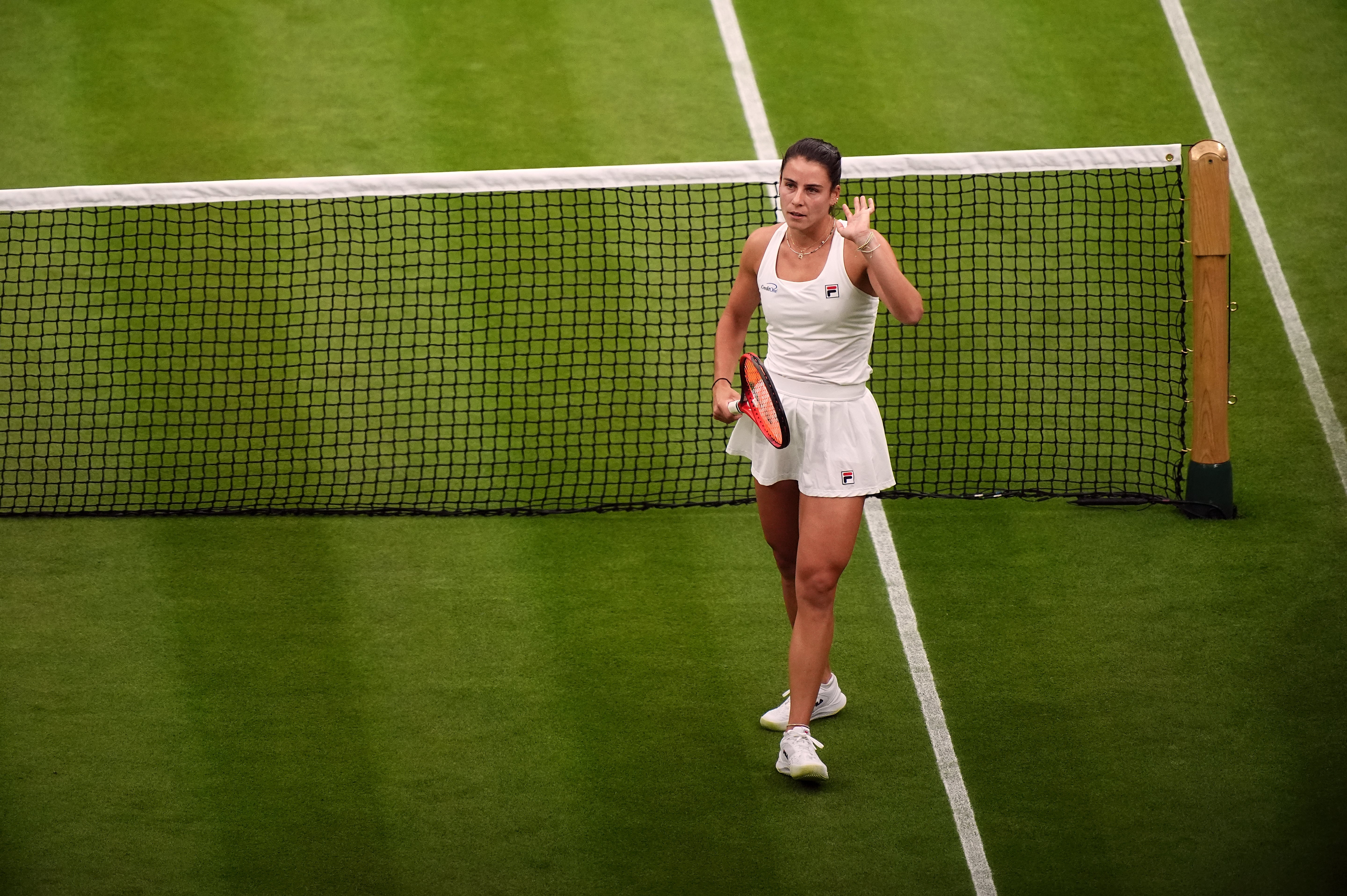 Emma Navarro celebrates beating Naomi Osaka (Aaron Chown/PA)