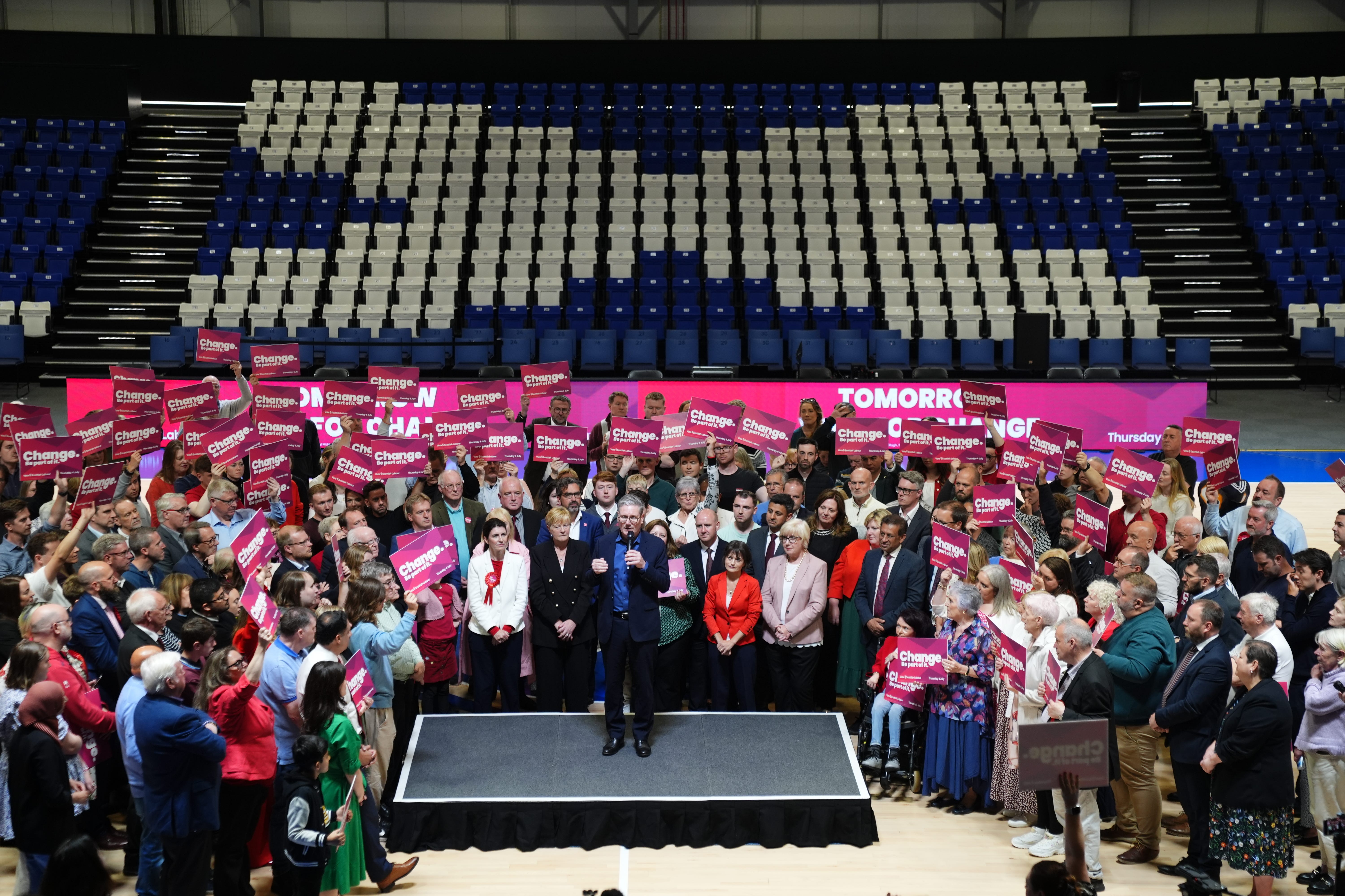 Labour Party leader Sir Keir Starmer gives a speech during a visit to the Caledonian Gladiators Stadium in East Kilbride (Andrew Milligan/PA)