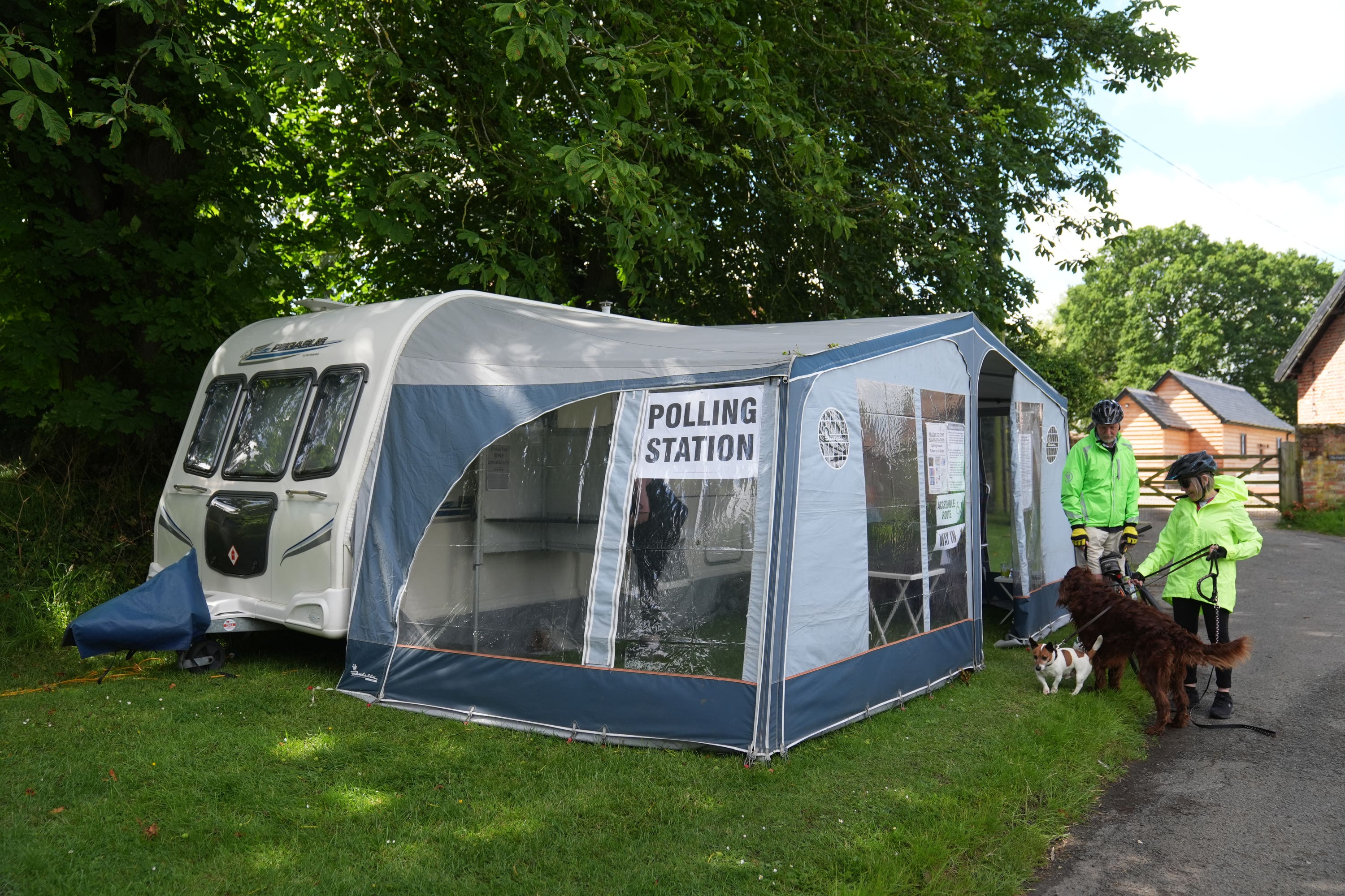 A caravan being used as a polling station in Carlton, Cambridgeshire (Joe Giddens/PA)