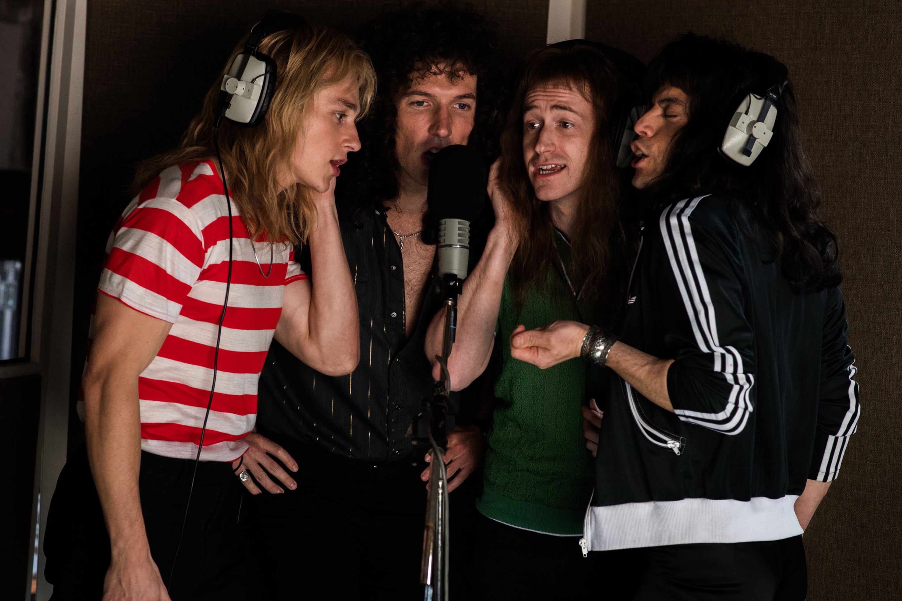 Making the band: Hardy as Queen’s Roger Taylor, alongside Gwilym Lee, Joe Mazzello and Rami Malek in ‘Bohemian Rhapsody’