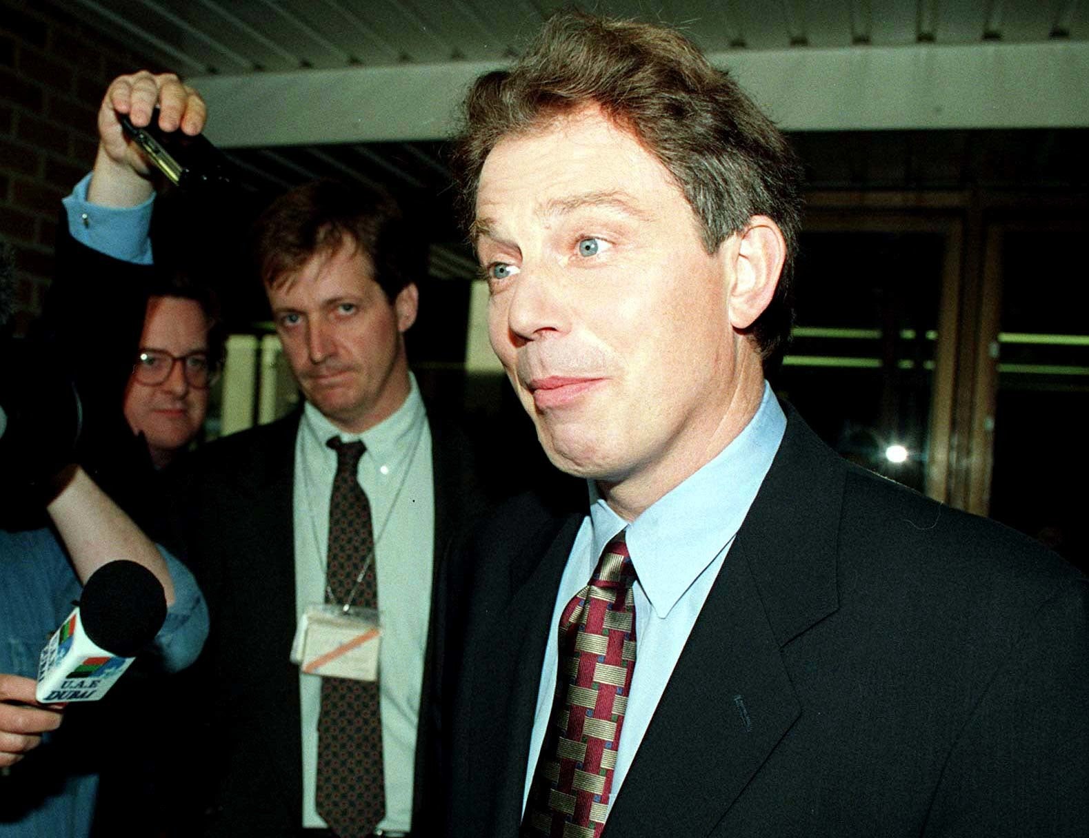 Labour leader Tony Blair and press Alastair Campbell (Neil Munns/PA)