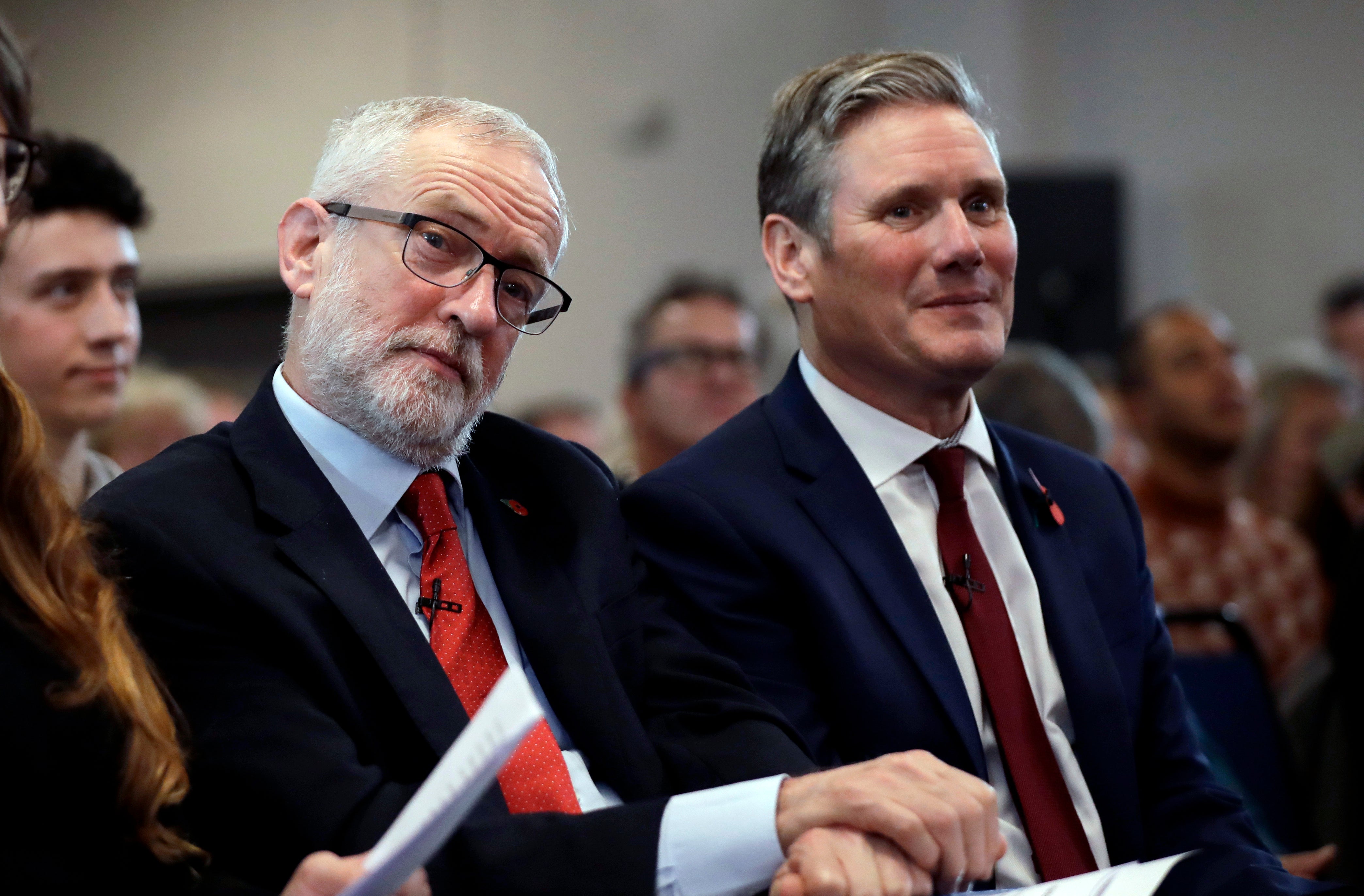 Keir Starmer and Jeremy Corbyn during an election campaign event in 2019