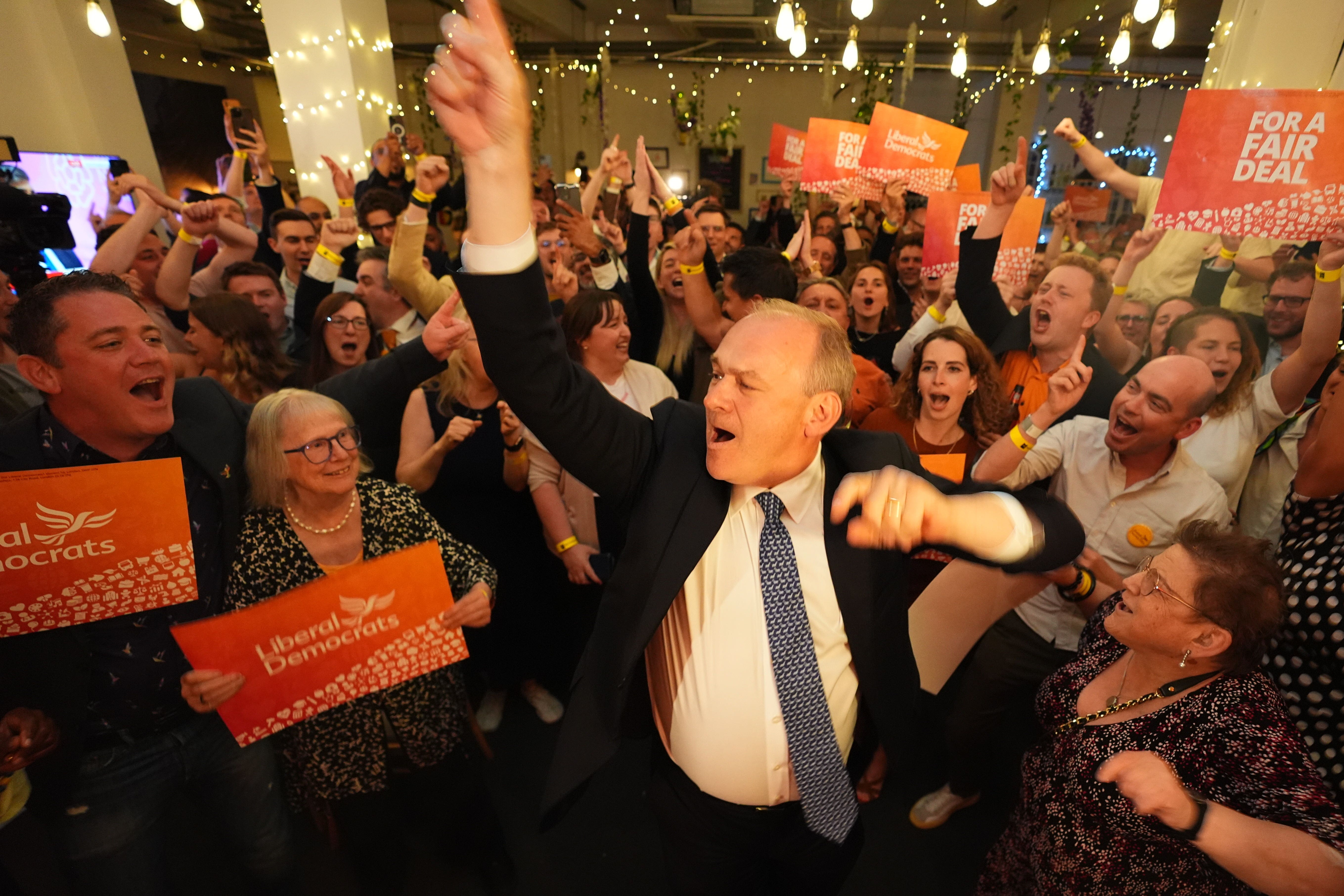 Liberal Democrat leader Sir Ed Davey at the London Art Bar in central London, after securing a record number of seats in the 2024 General Election (James Manning/PA)