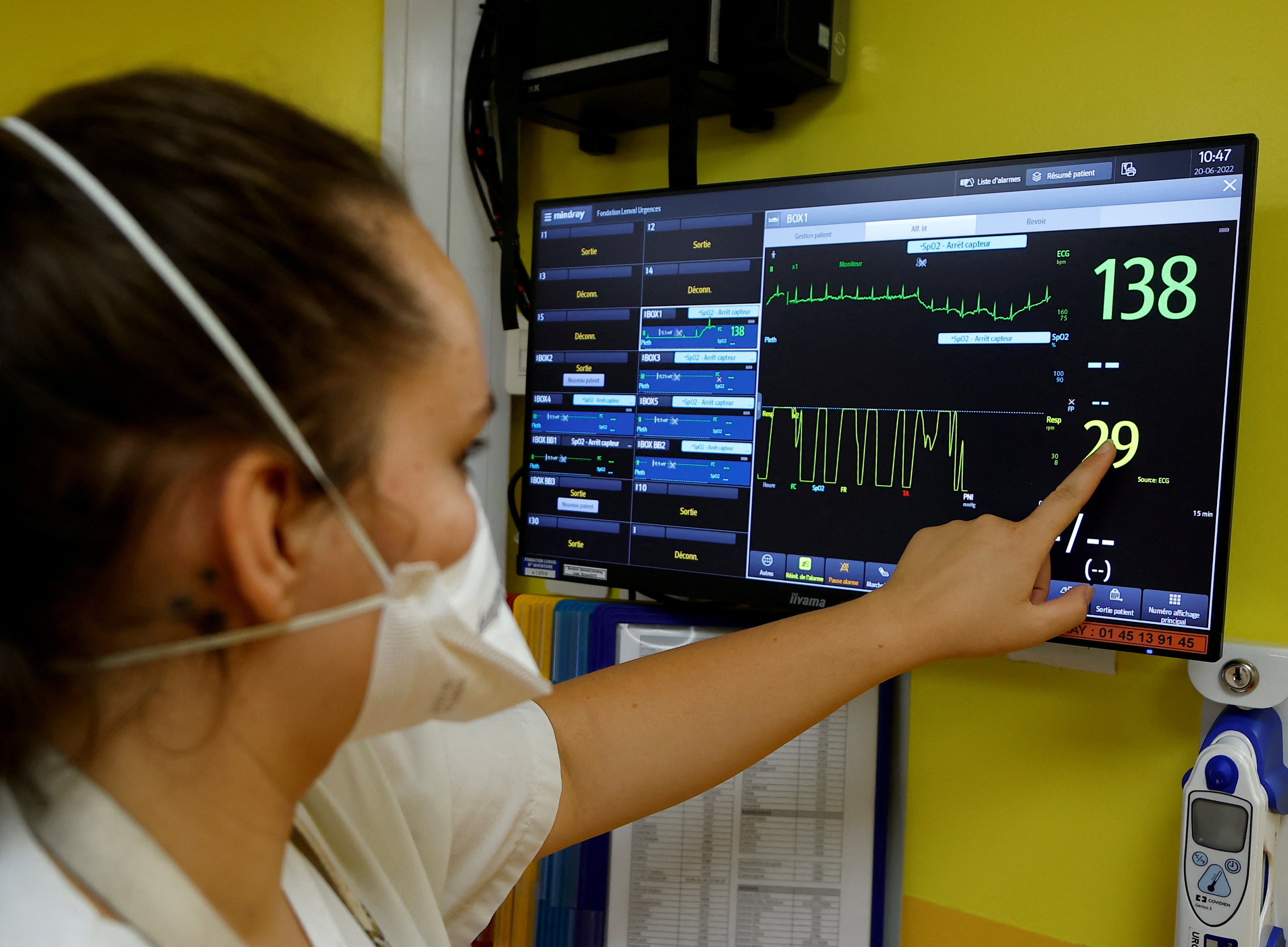 A nurse checks a monitor at the emergency department of the Lenval Children's Hospital in Nice, France