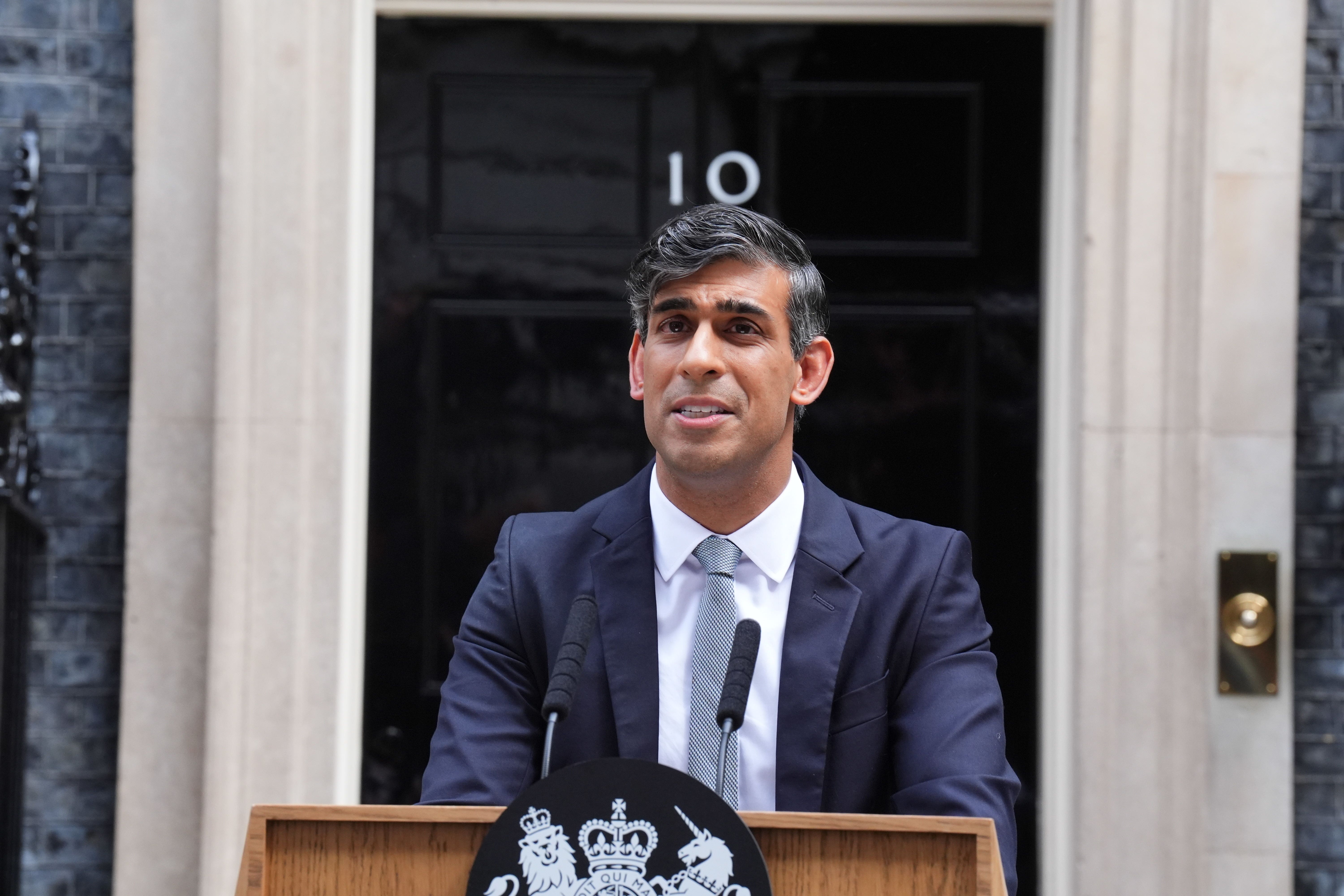 Outgoing Prime Minister Rishi Sunak delivering speech after his election loss on Thursday