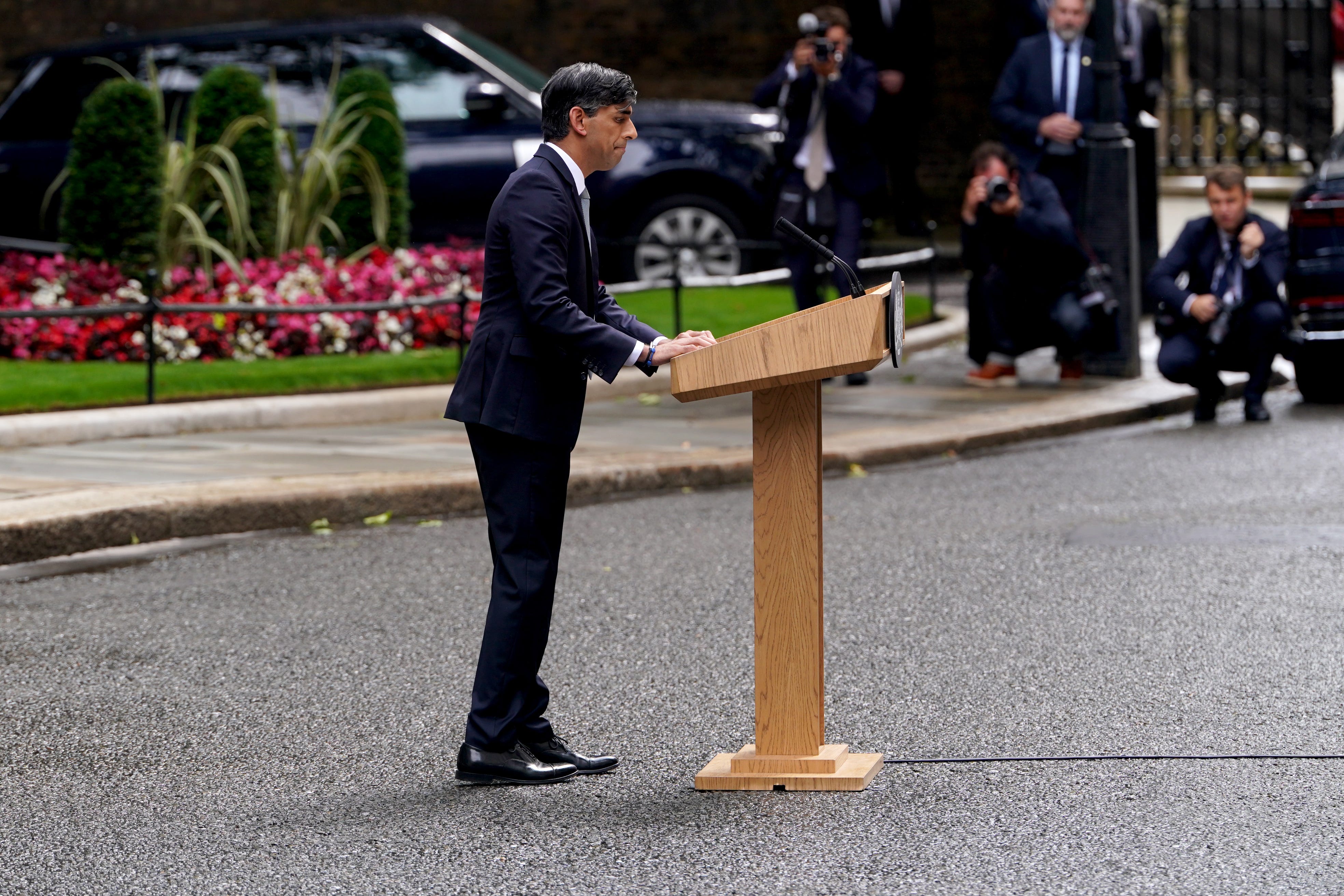 Outgoing Conservative prime minister Rishi Sunak gives a speech in Downing Street, London, following his party’s landslide defeat to the Labour Party in the 2024 General Election (Lucy North/PA)