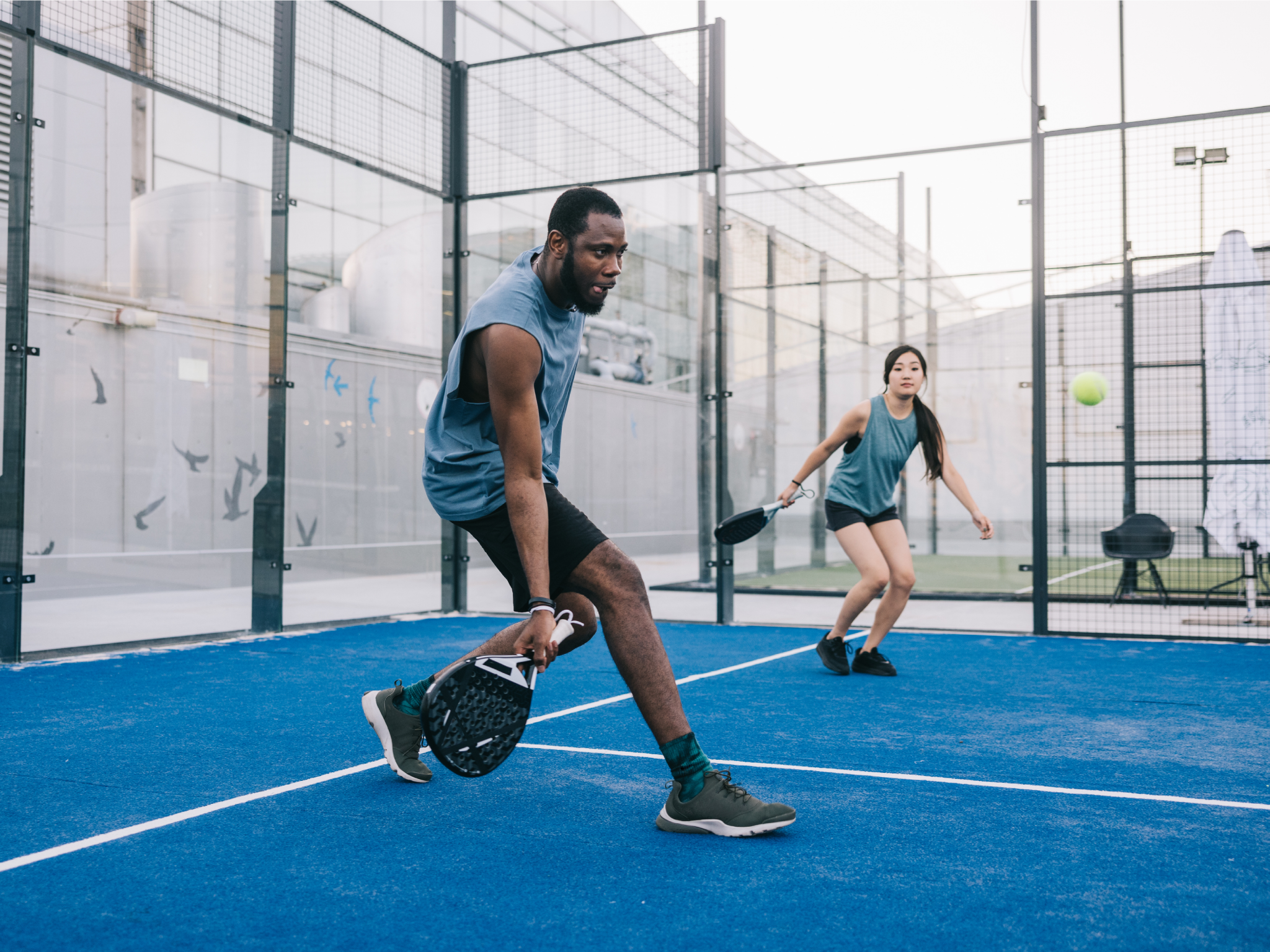 Padel courts have walls at the back so rallies last longer