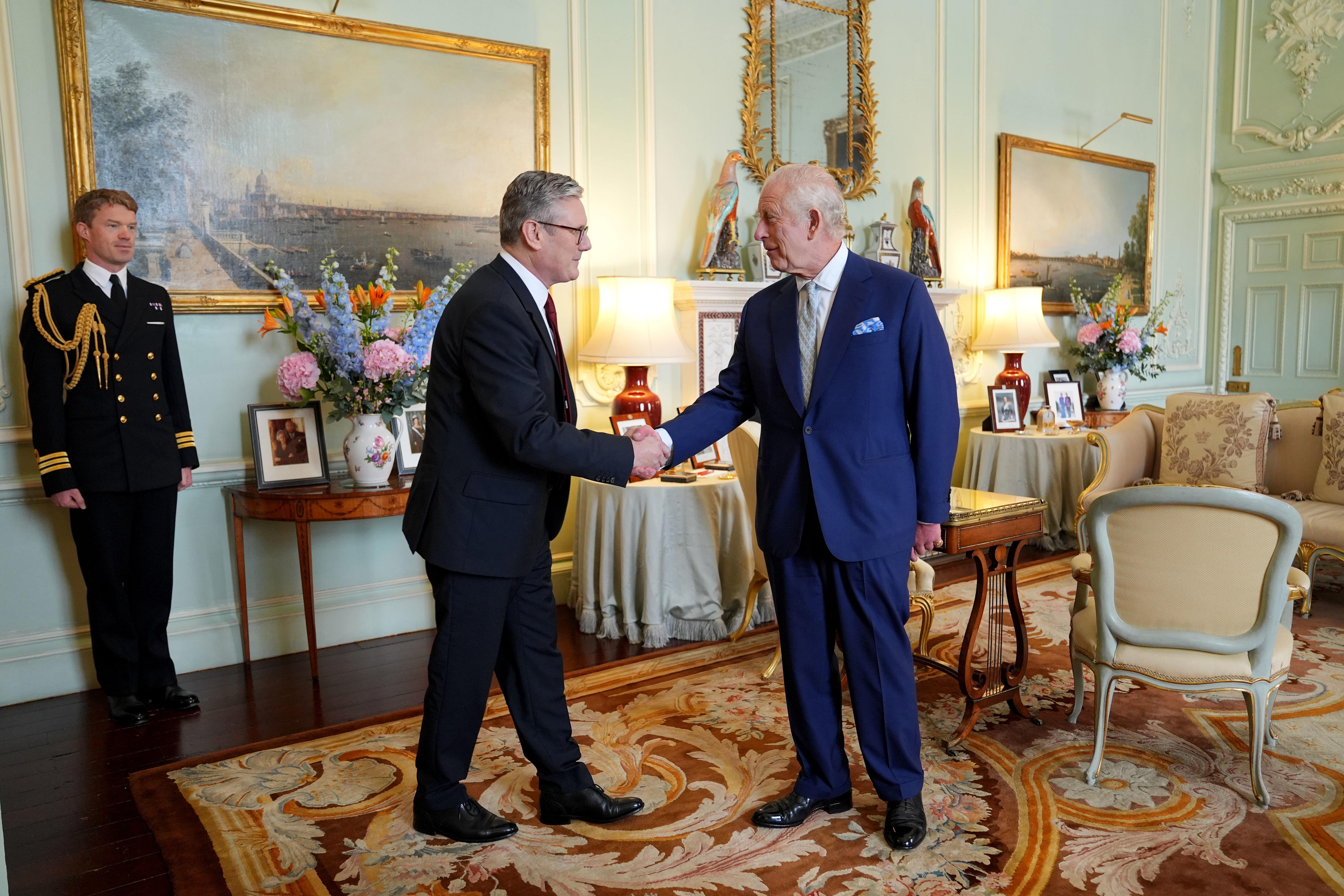 The King welcomes Sir Keir Starmer during an audience at Buckingham Palace (Yui Mok/PA)