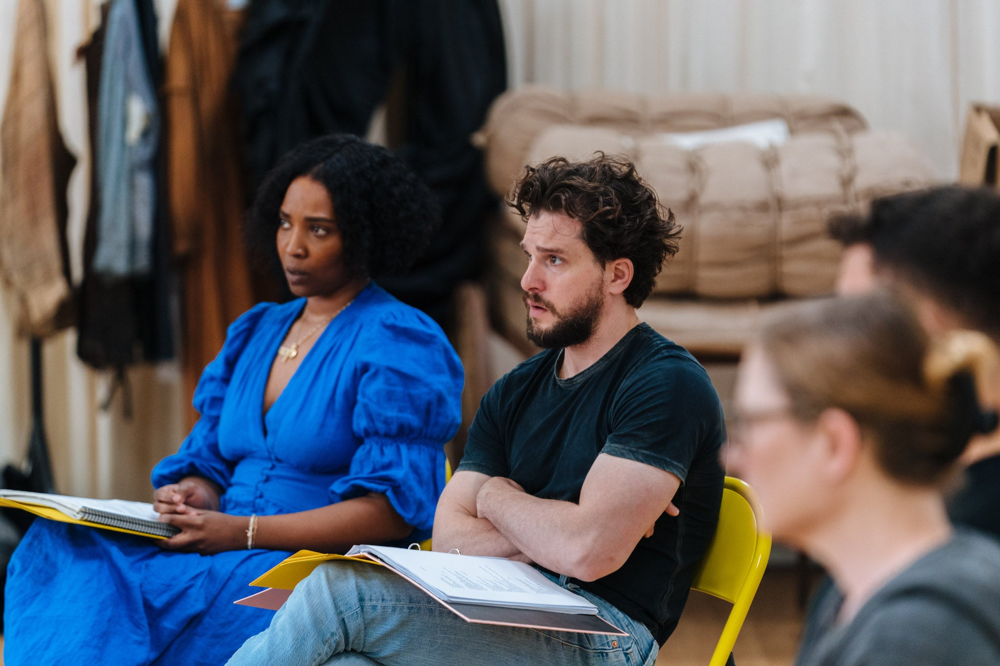 Olivia Washington and Kit Harington in rehearsals for the London run of ‘Slave Play’