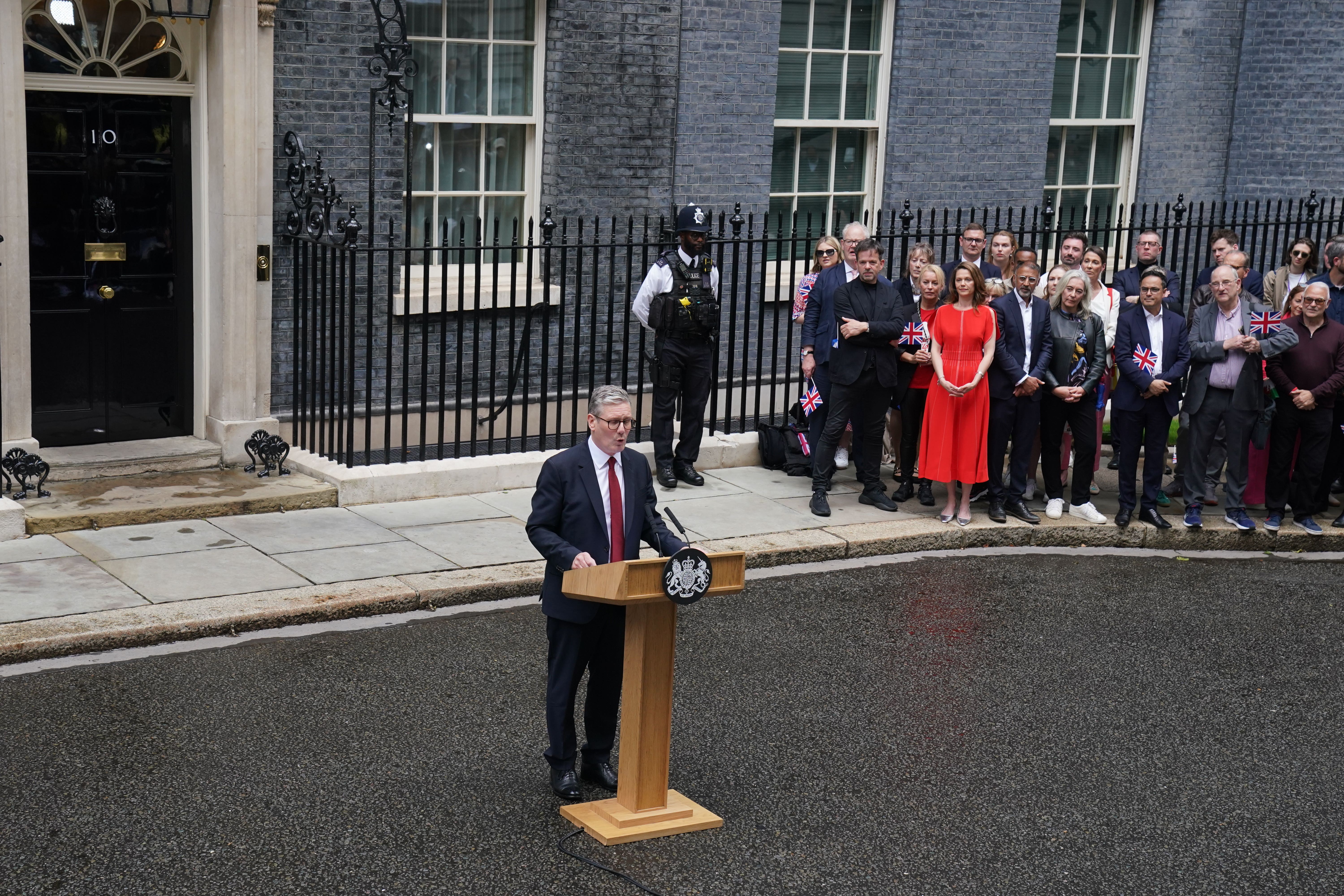 Newly elected Prime Minister Sir Keir Starmer arrives at No 10 Downing Street for the first time (Gareth Fuller/PA)