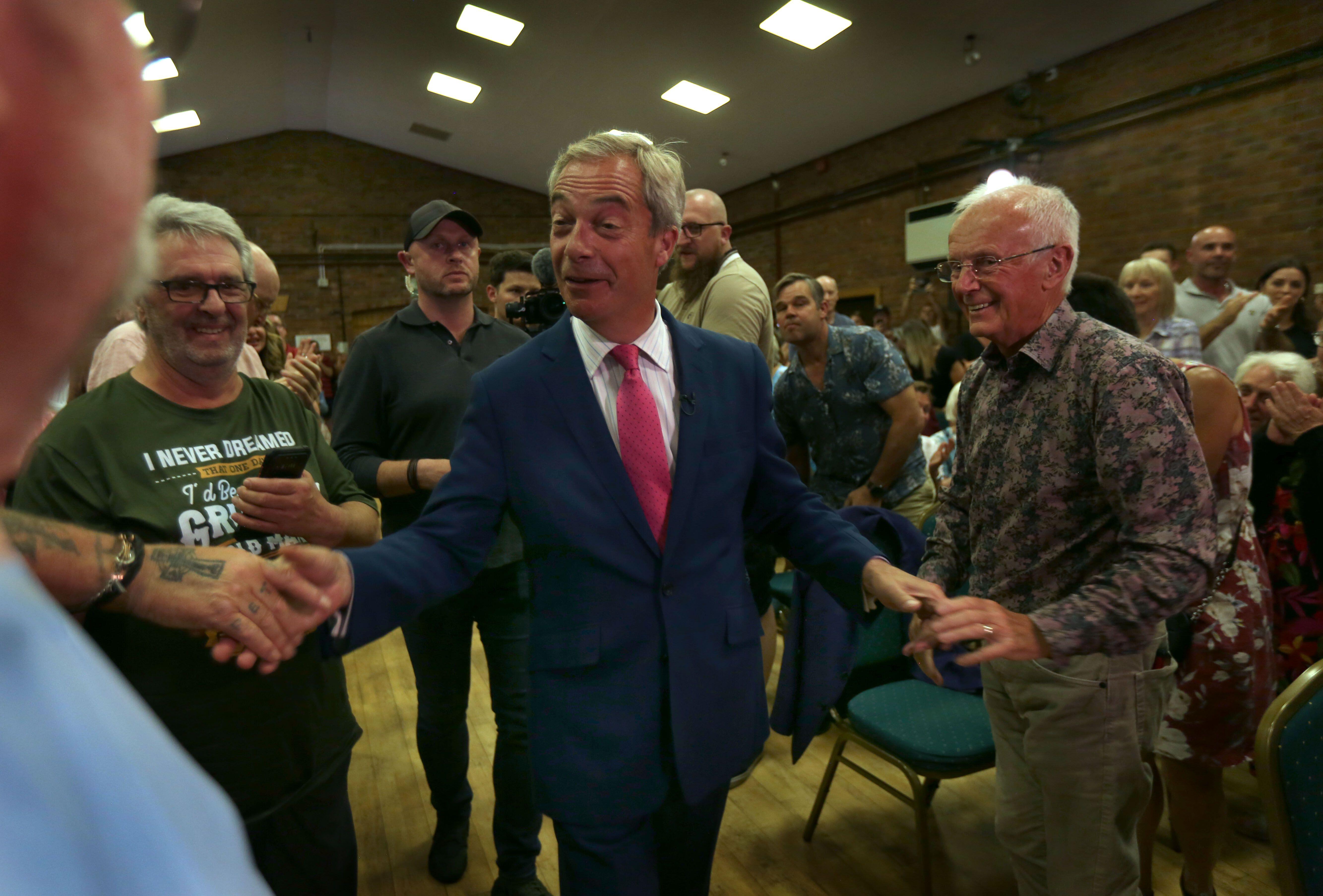 Reform party leader Nigel Farage joins party chairman Richard Tice on the campaign trail