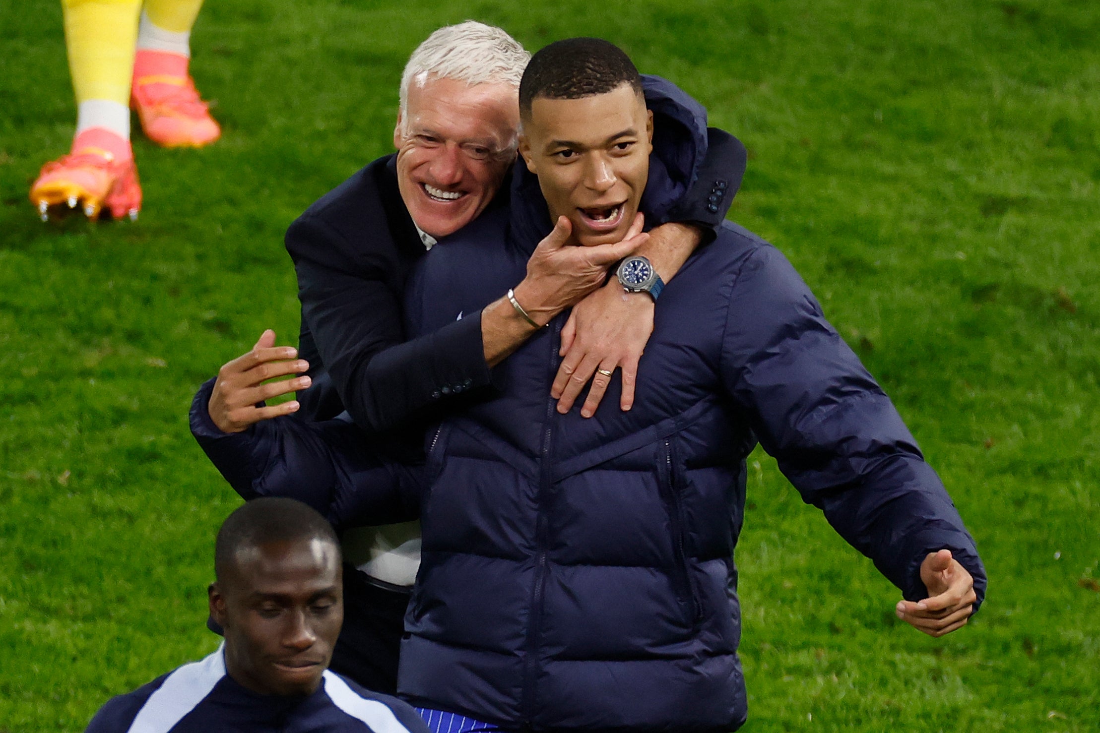 Kylian Mbappe was taken off before the penalty shootout but watched France triumph