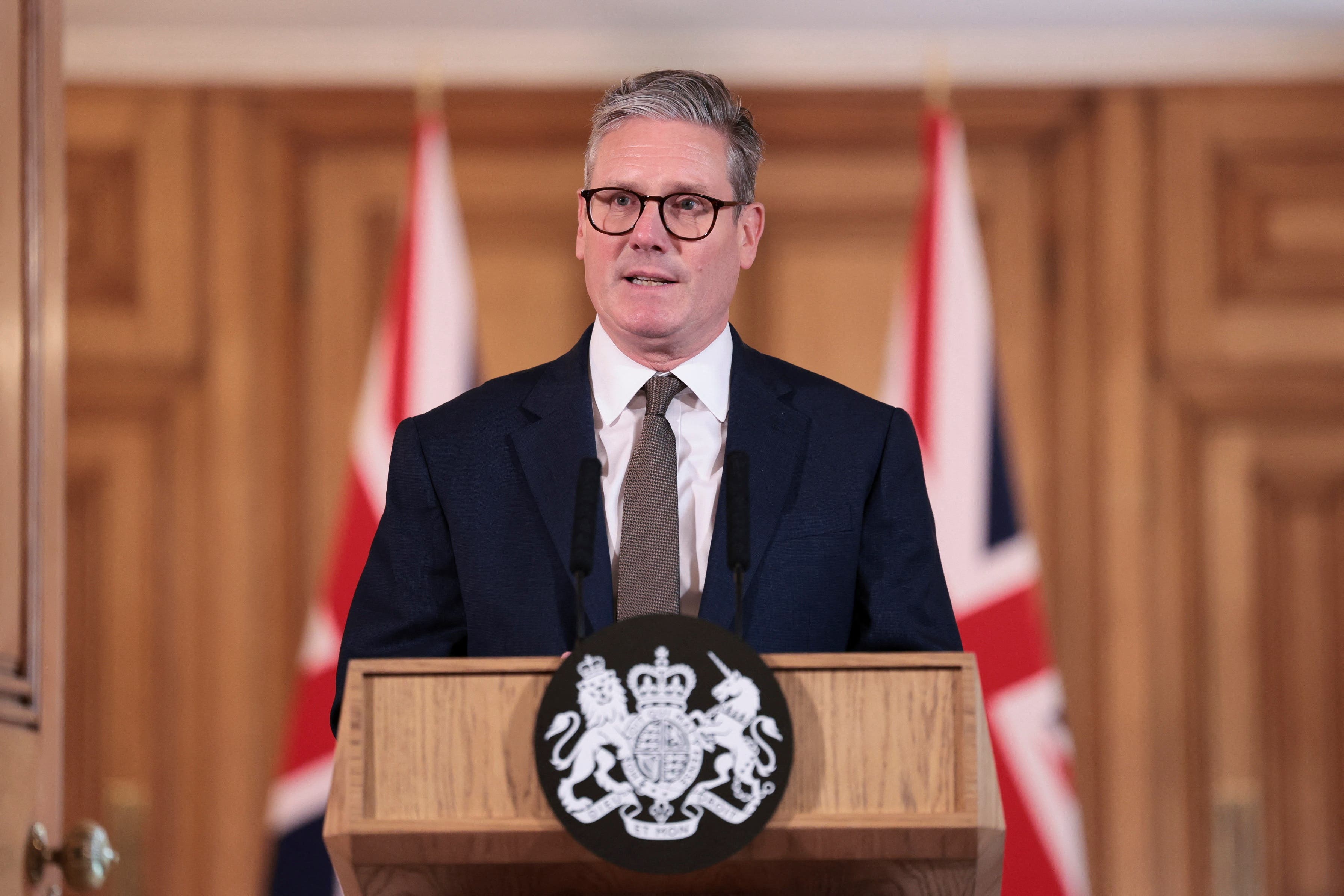 Prime Minister Sir Keir Starmer speaks during a press conference after his first Cabinet meeting at 10 Downing Street, London (Claudia Greco/PA)