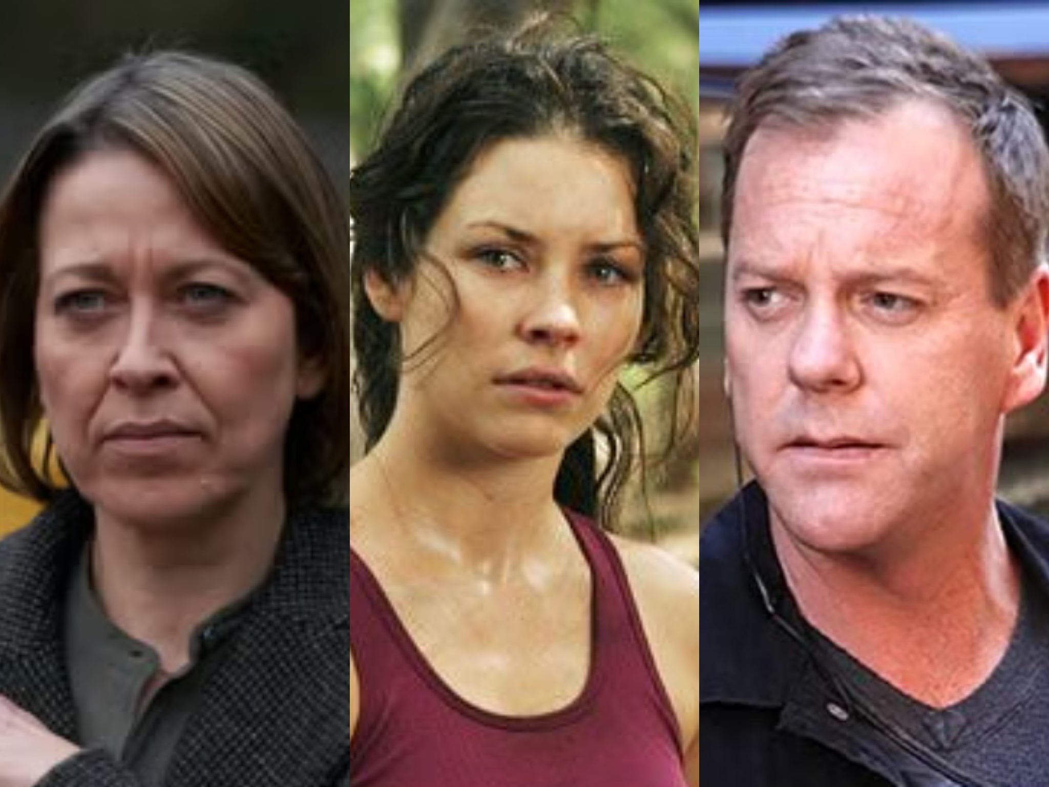 Nicola Walker in ‘Unforgotten’; Evangeline Lilly in ‘Lost’; Kiefer Sutherland in ‘24’