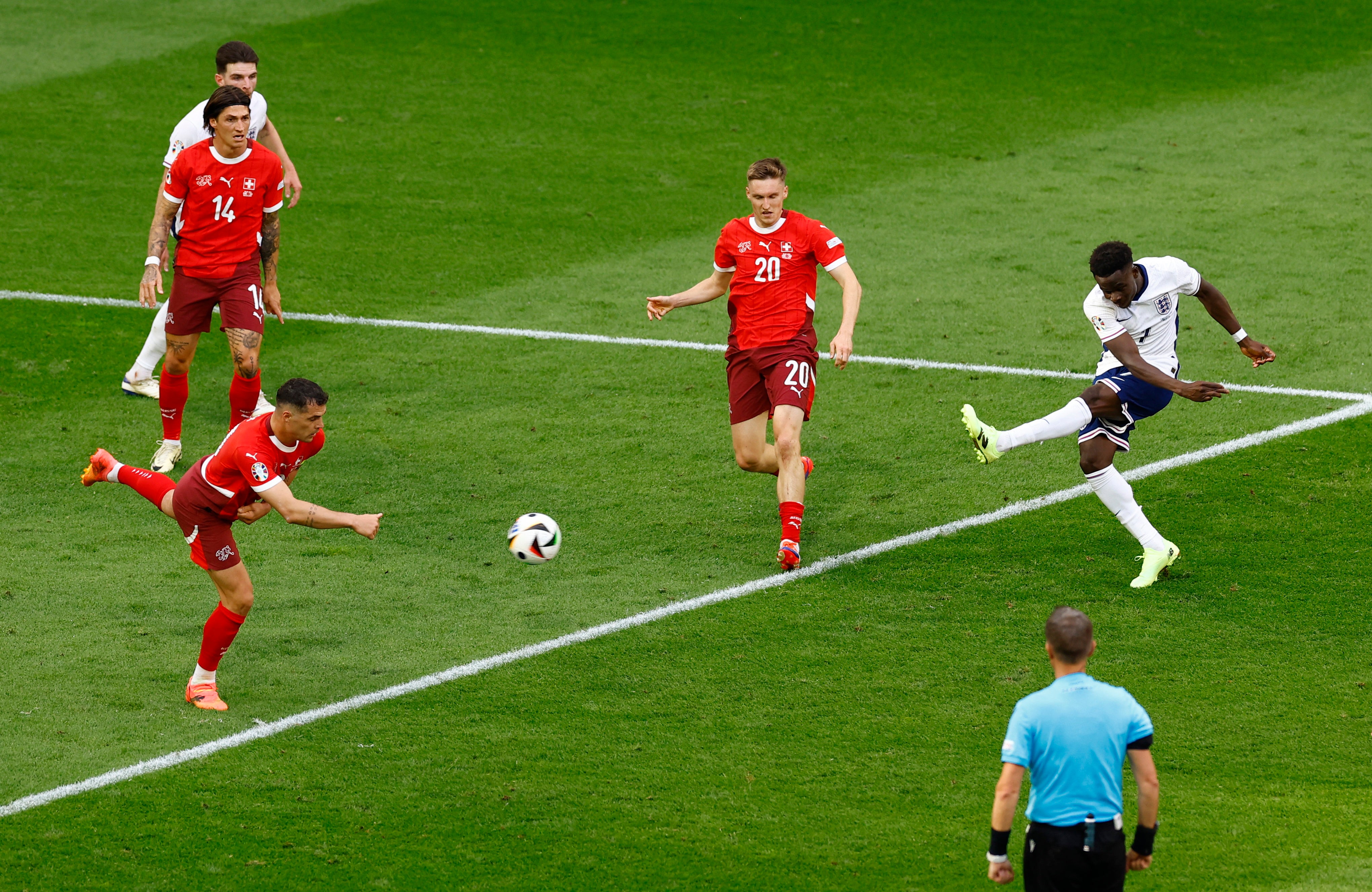 Saka equalised for England with a brilliant strike into the bottom corner