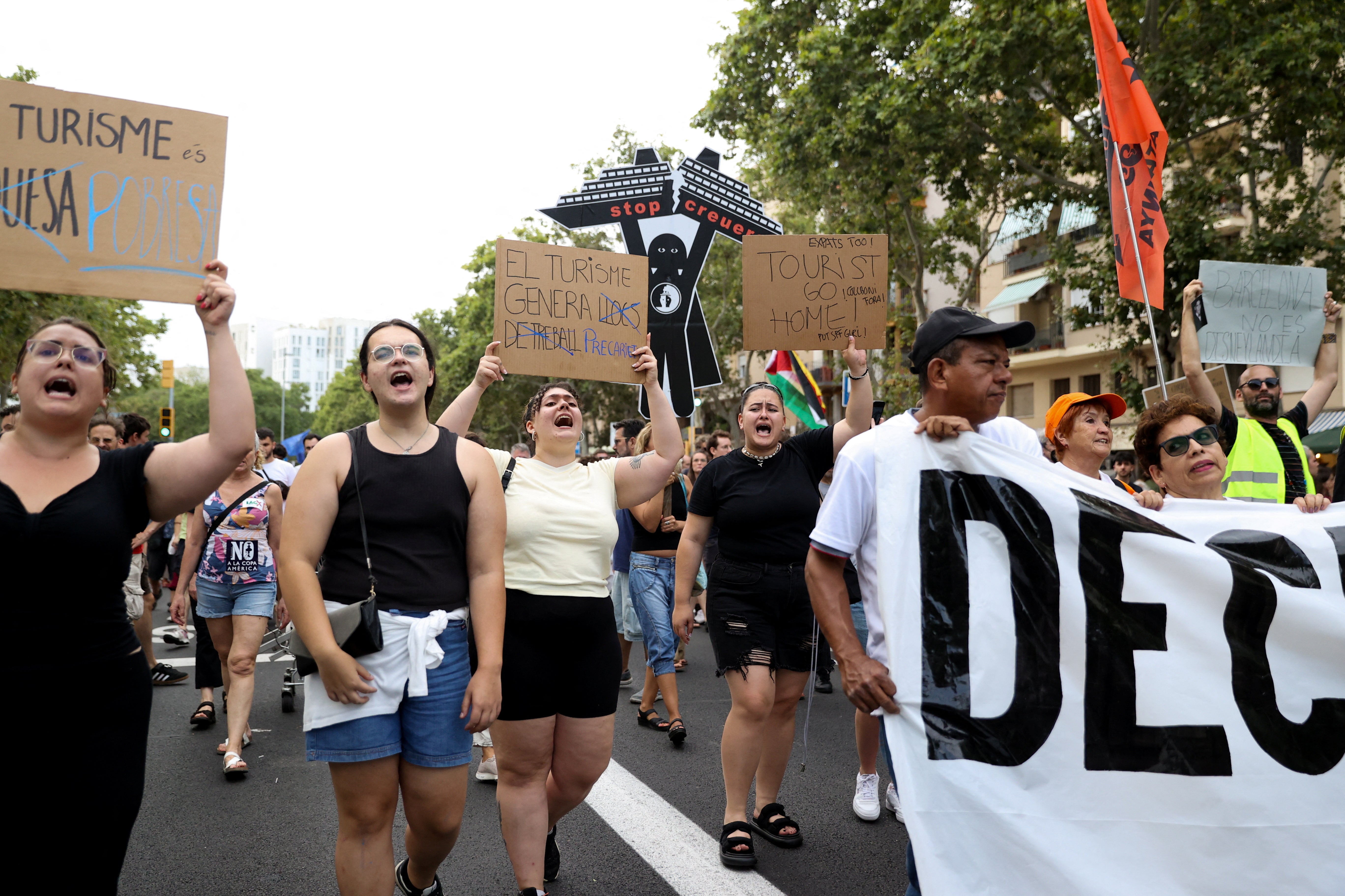 Demonstrators protest against mass tourism in Barcelona, Spain