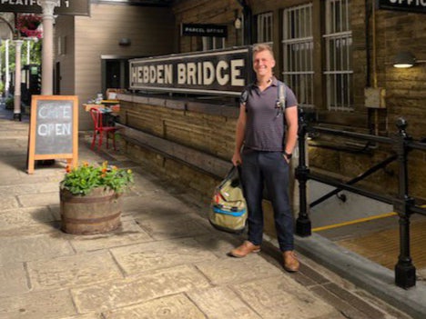 Josh Fenton-Glynn, the new Labour MP for Calder Valley, on a train station platform ahead of his journey to London for his first day in Westminster.