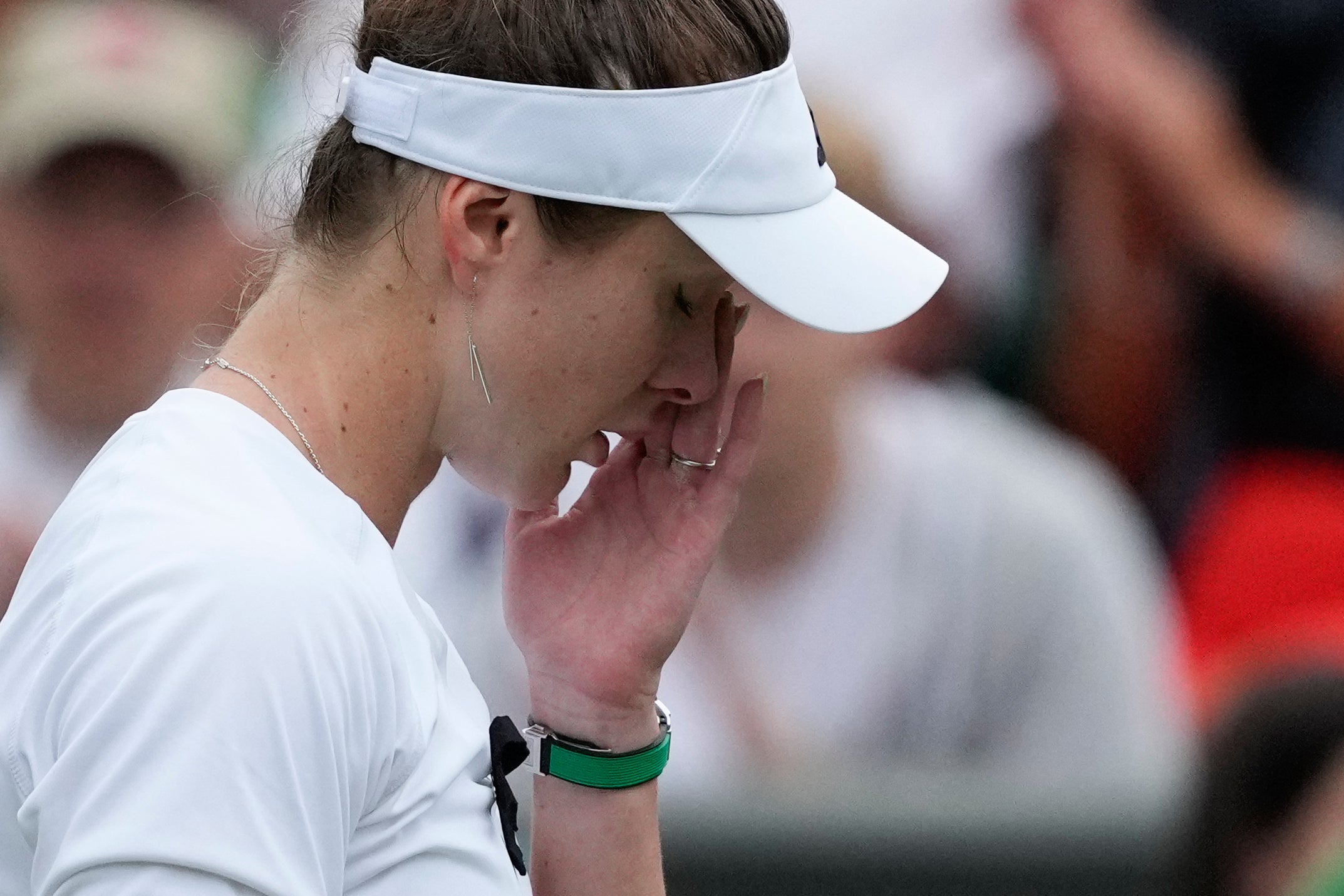 Elina Svitolina of Ukraine reacts after defeating Xinyu Wang of China