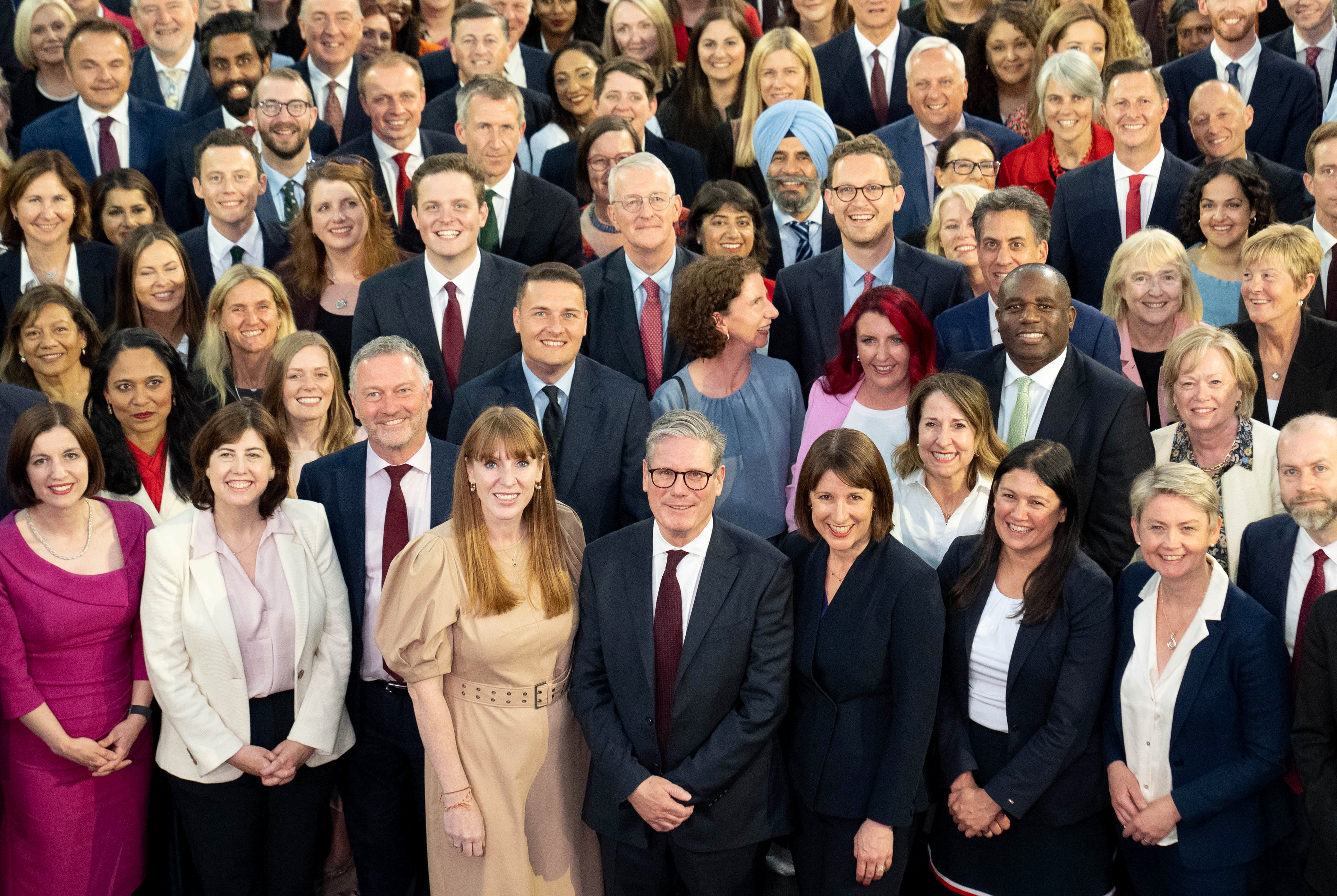 Keir Starmer with Labour MPs on Monday, many of whom are named in the new cabinet