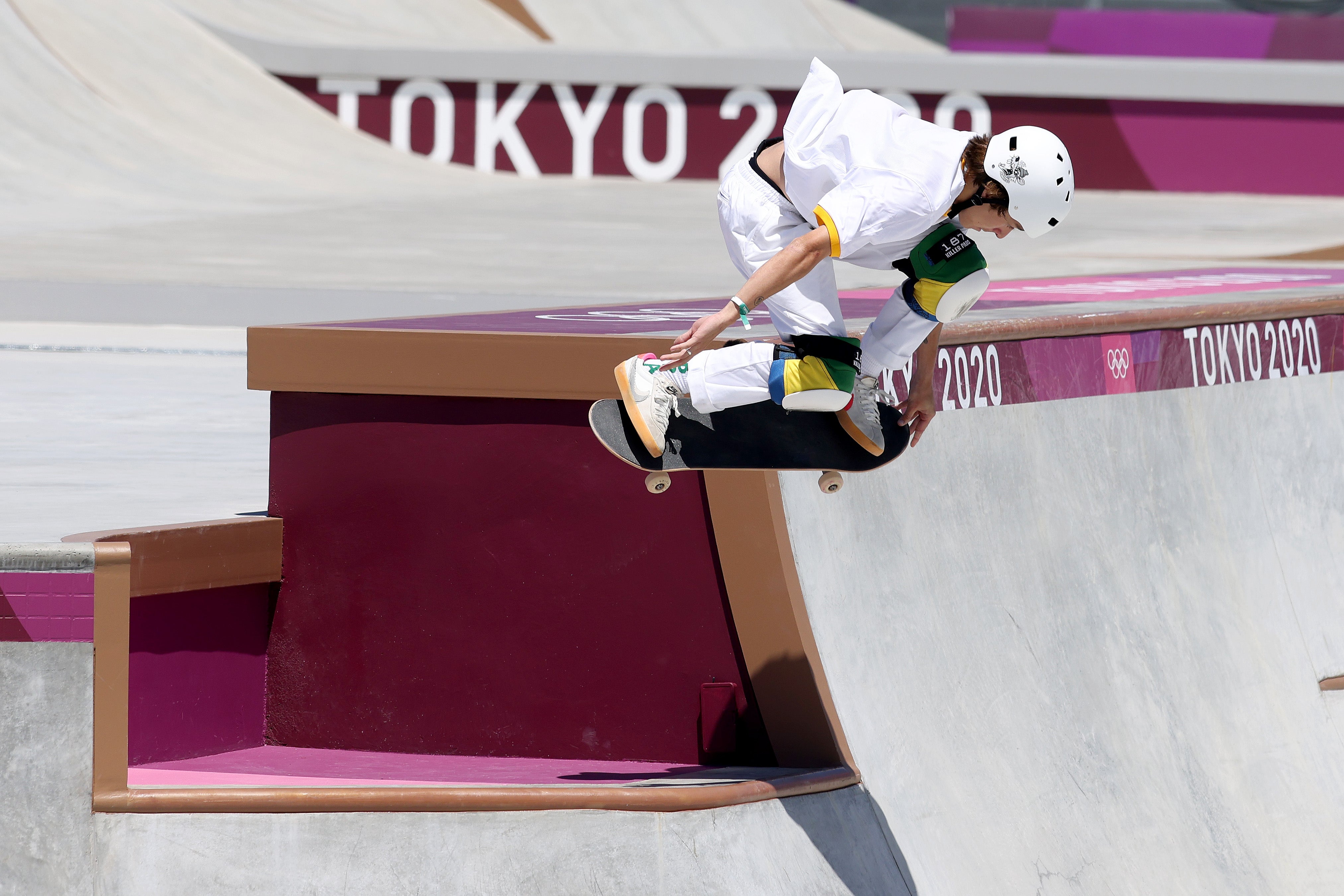 Luiz Francisco of Team Brazil competes in the Men’s Skateboarding Park Finals