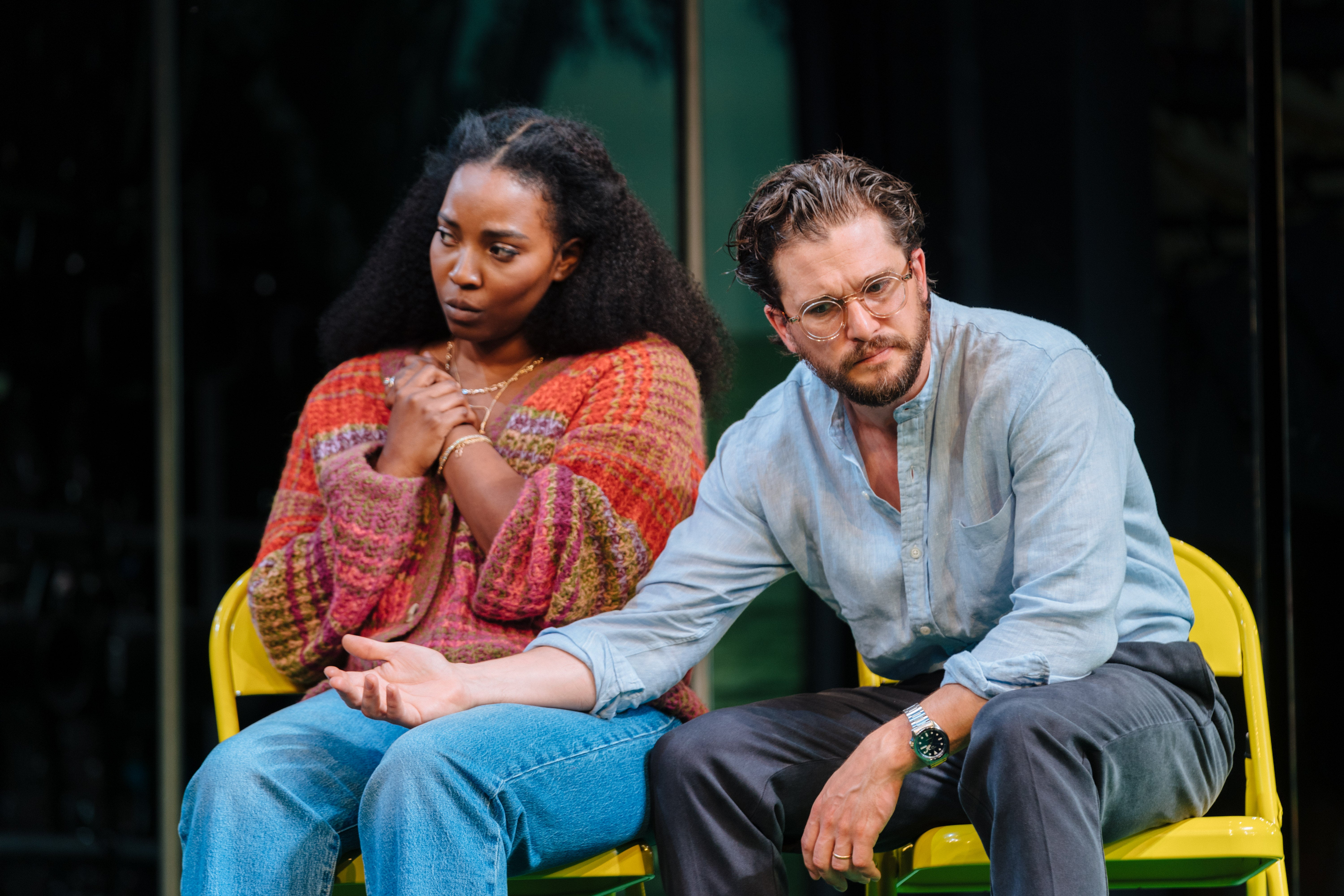 Olivia Washington (Kaneisha) and Kit Harington (Jim) in ‘Slave Play’ at Noël Coward Theatre