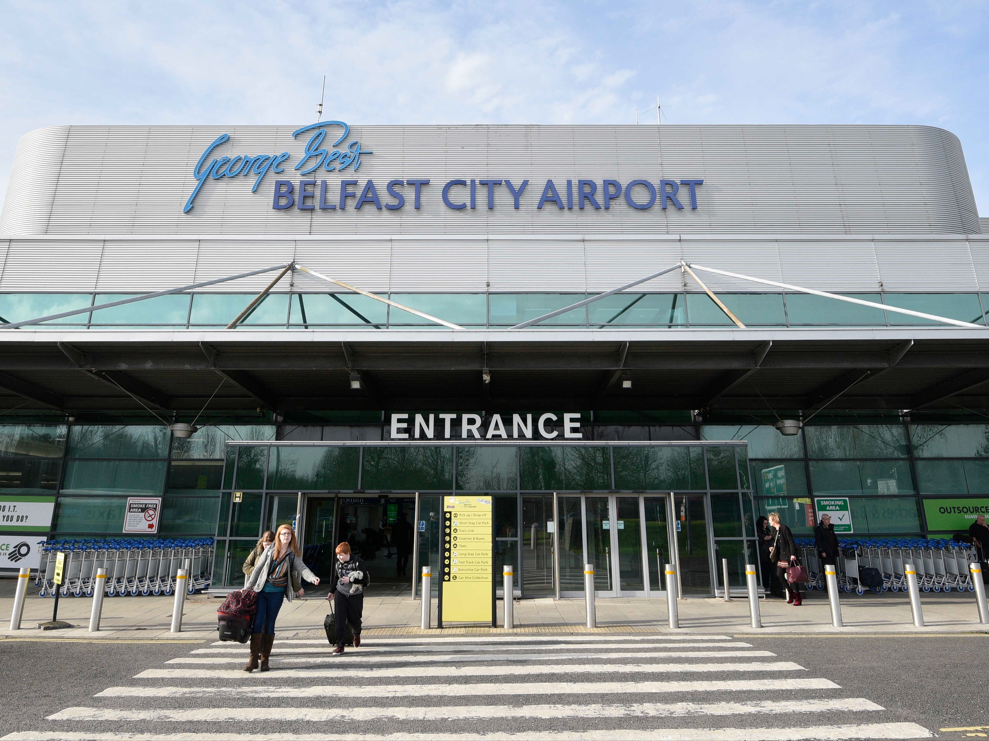 Passengers outside George Best Belfast City Airport