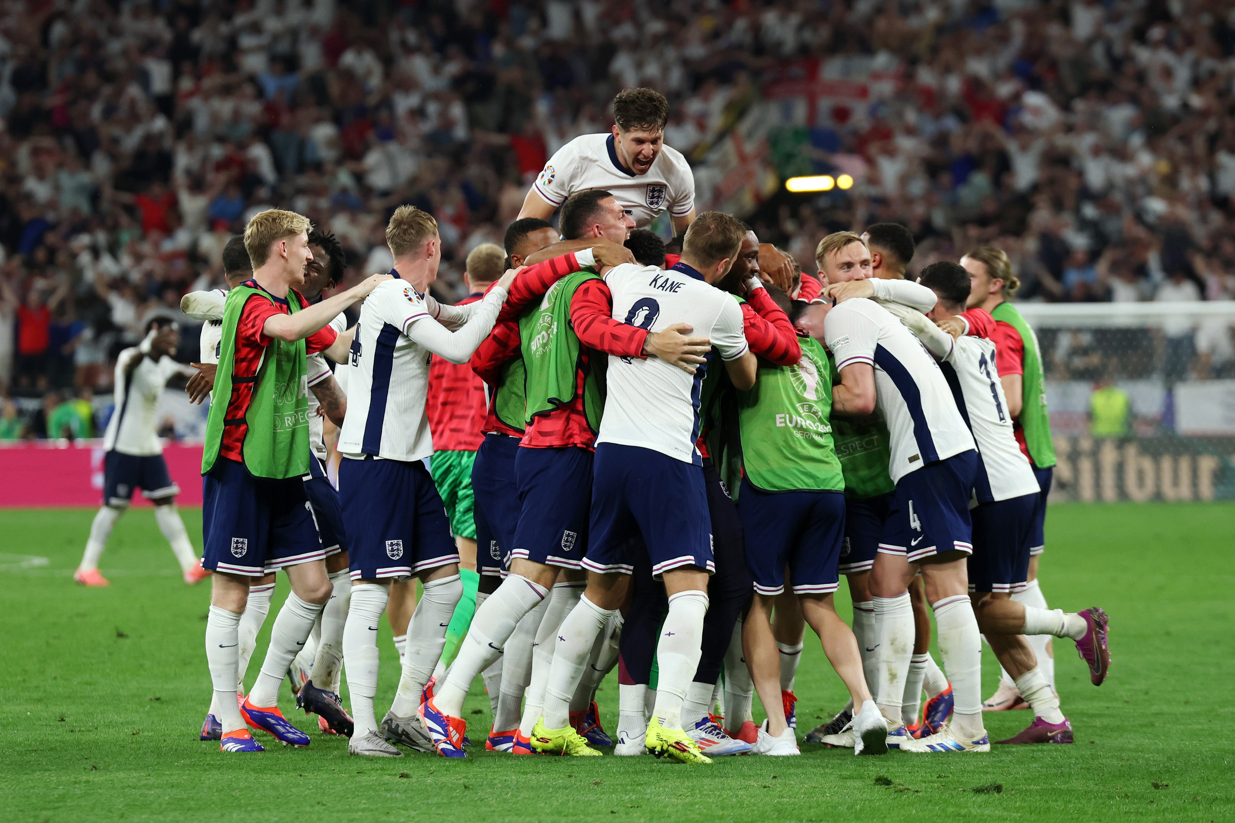 Substitutes spilled onto the pitch after Watkins’s late winner