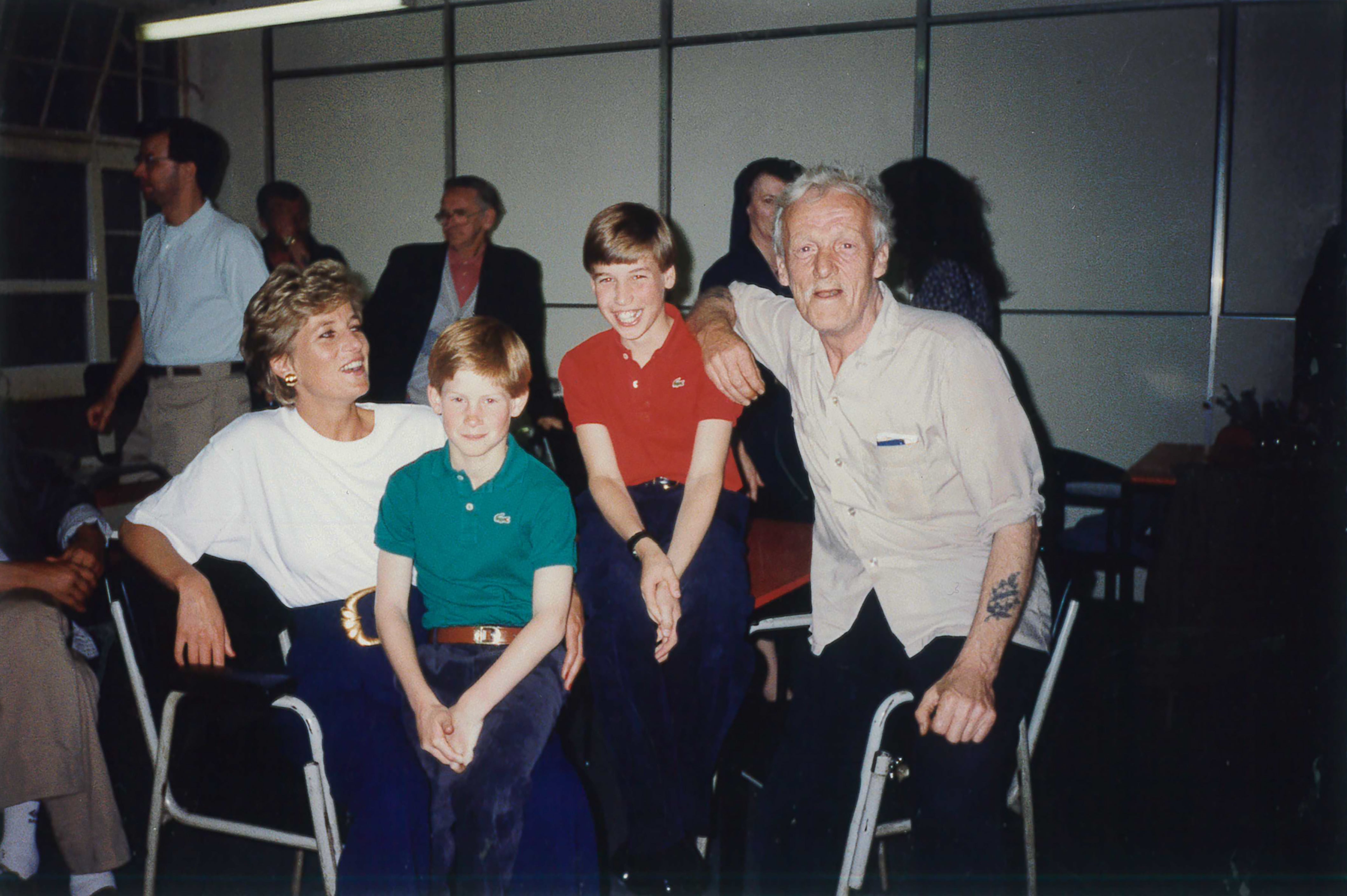 Diana, Princess of Wales during a visit to the homeless charity The Passage with her sons, then Prince Harry and Prince William in the early 1990s. The Passage