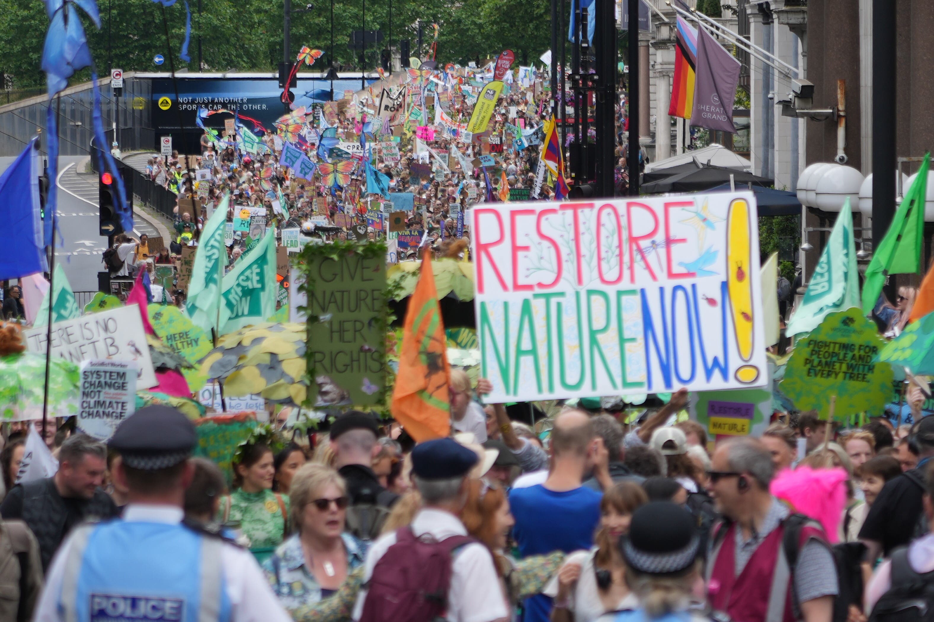 Demonstrators during a Restore Nature Now protest in central London (Jeff Moore/PA)