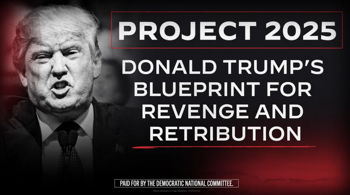 A screengrab from a digital billboard campaign set to go up in front of the headquarters of the Heritage Foundation, one of the main conservative organizations behind Project 2025, in Washington DC.