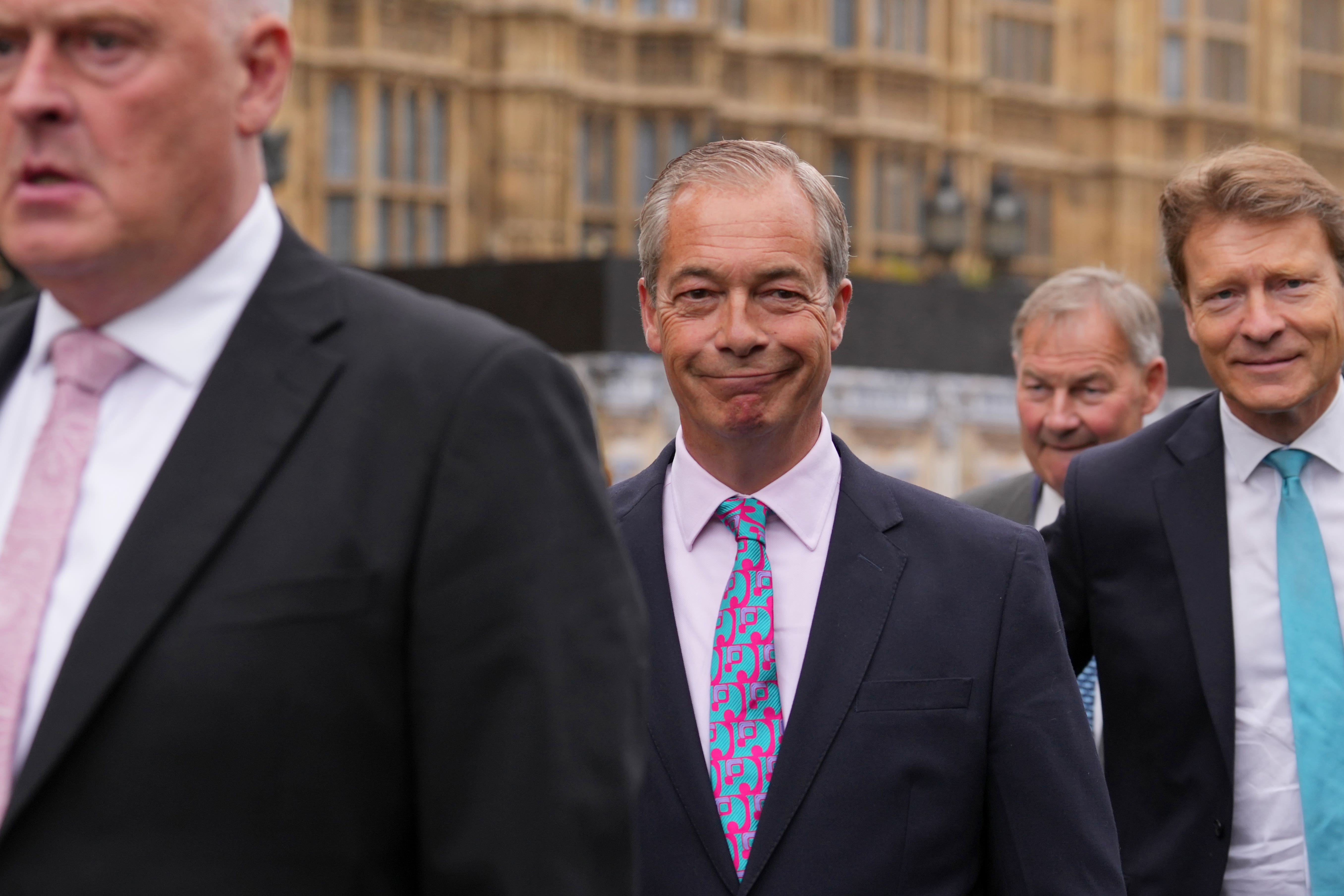 Reform UK MP Lee Anderson, Reform UK leader Nigel Farage, Reform UK deputy leader Richard Tice and Reform UK MP Rupert Lowe arrive at the House of Commons in Westminster (Maja Smiejkowska/PA)