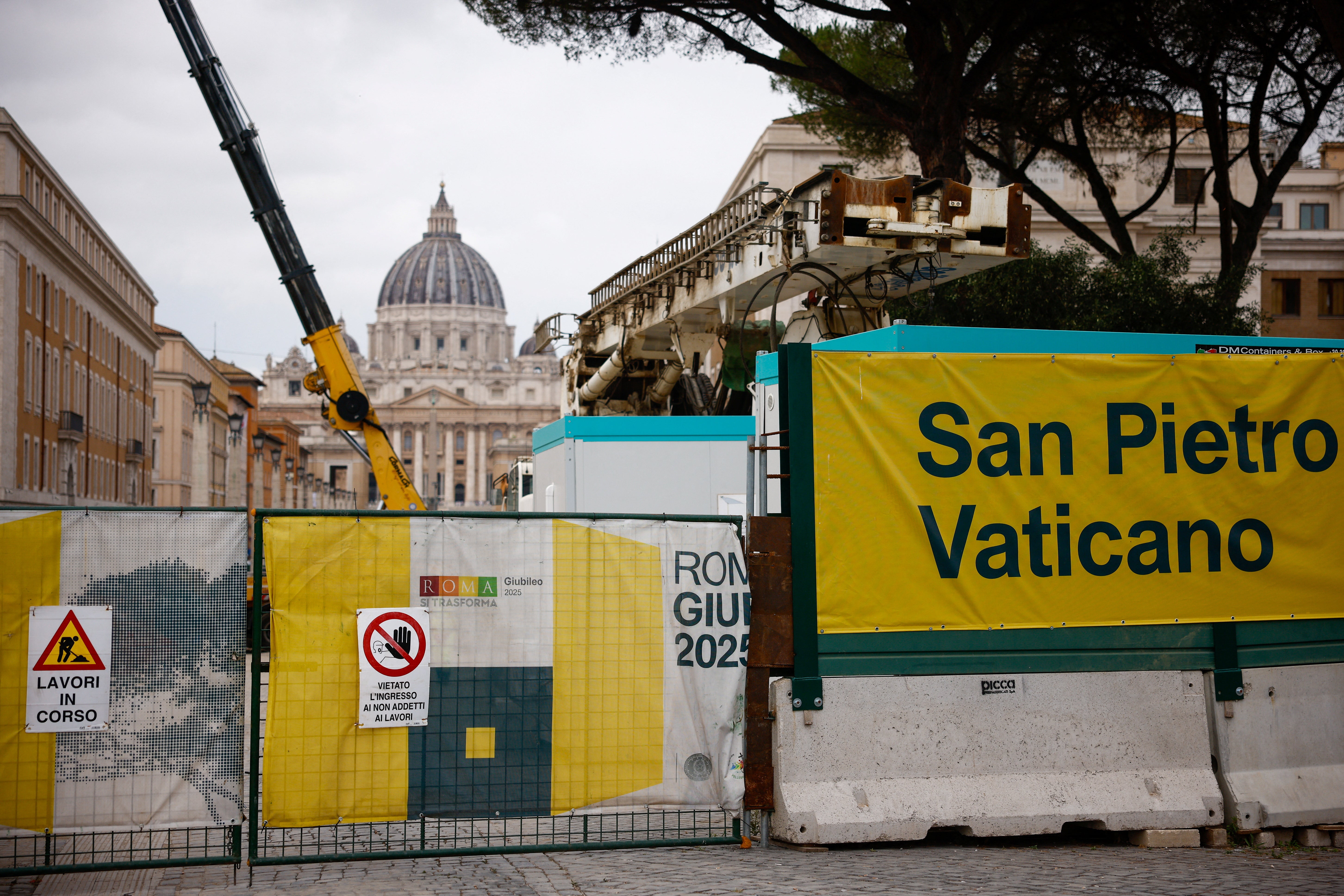 A view shows a construction site in Piazza Pia near the Vatican as major works for the 2025 Roman Catholic Church's Jubilee year are underway across the city in Rome