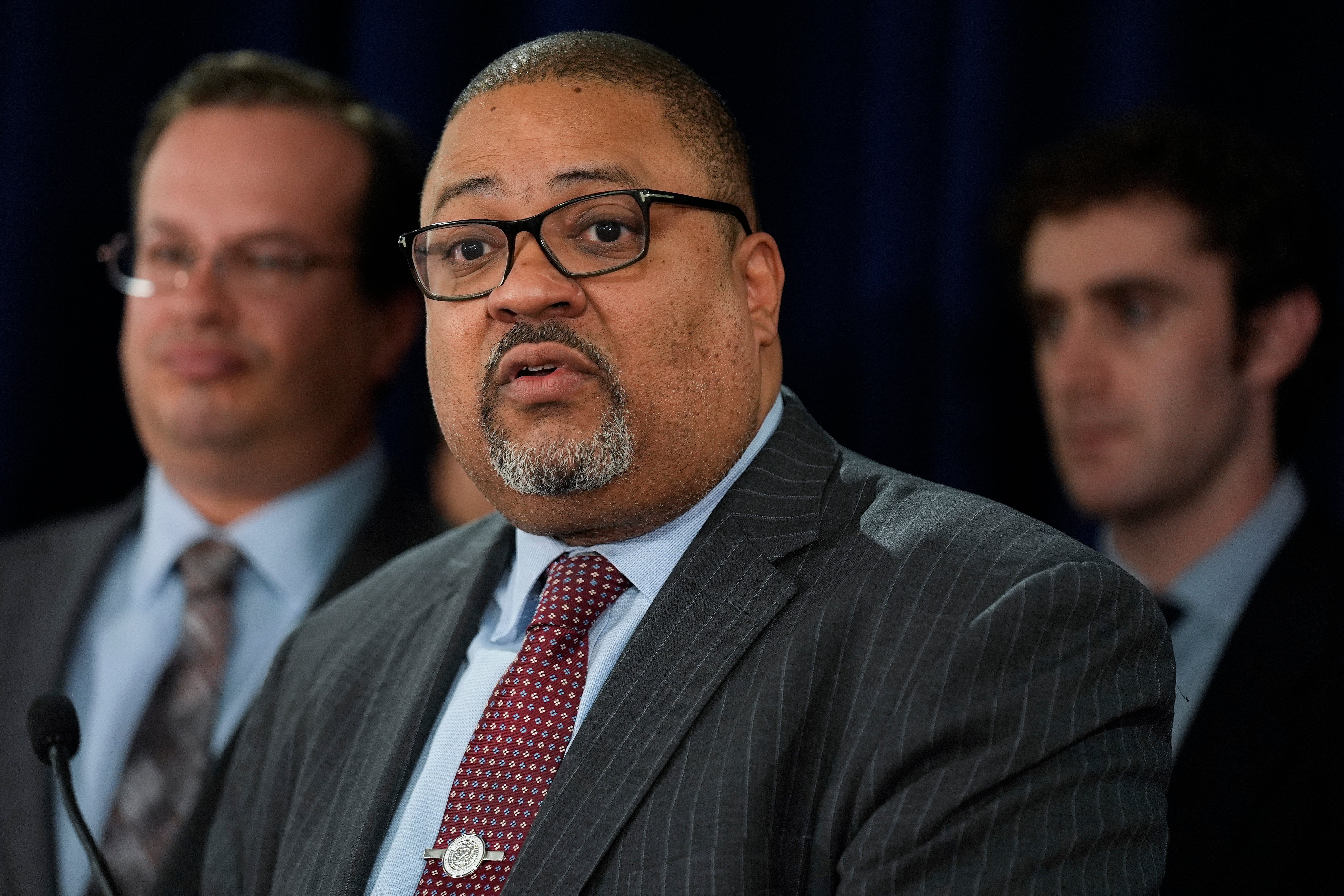 Manhattan District Attorney Alvin Bragg speaks to the media after a jury found former Donald Trump guilty on 34 felony counts of falsifying business records on May 30.