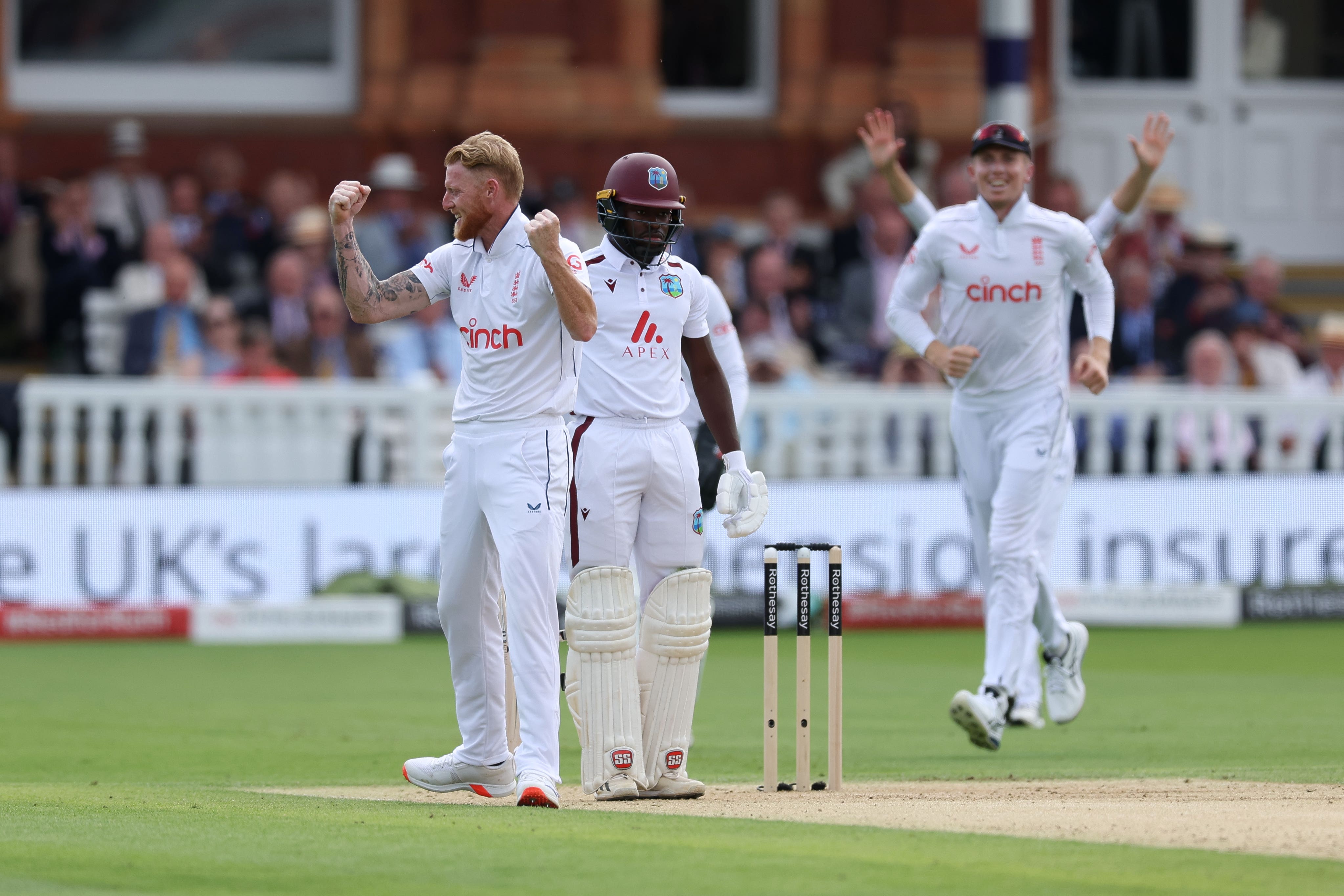 Ben Stokes, left, celebrates his 200th Test wicket (Steven Paston/PA)