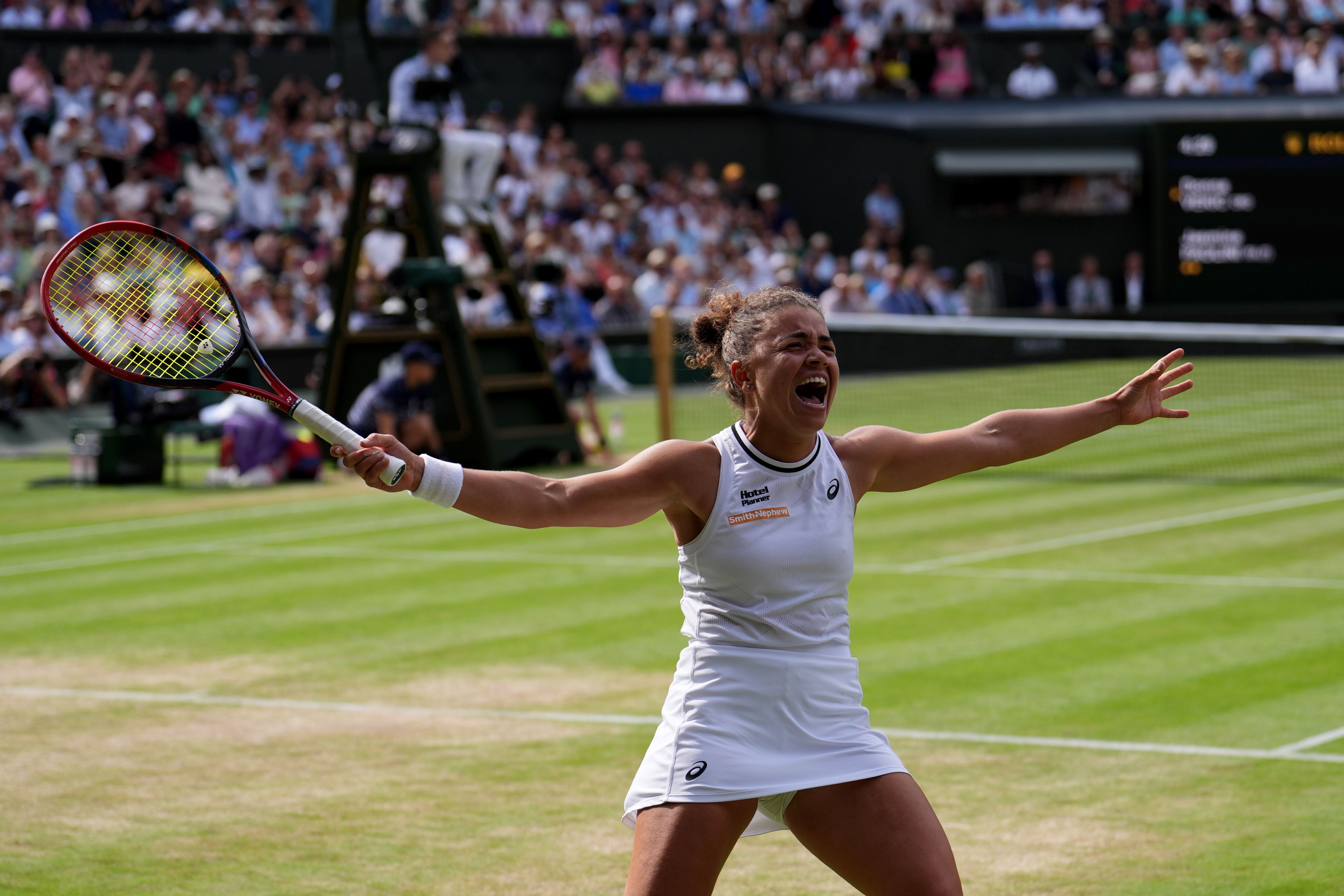 Jasmine Paolini celebrates winning her match against Donna Vekic (Jordan Pettitt/PA)